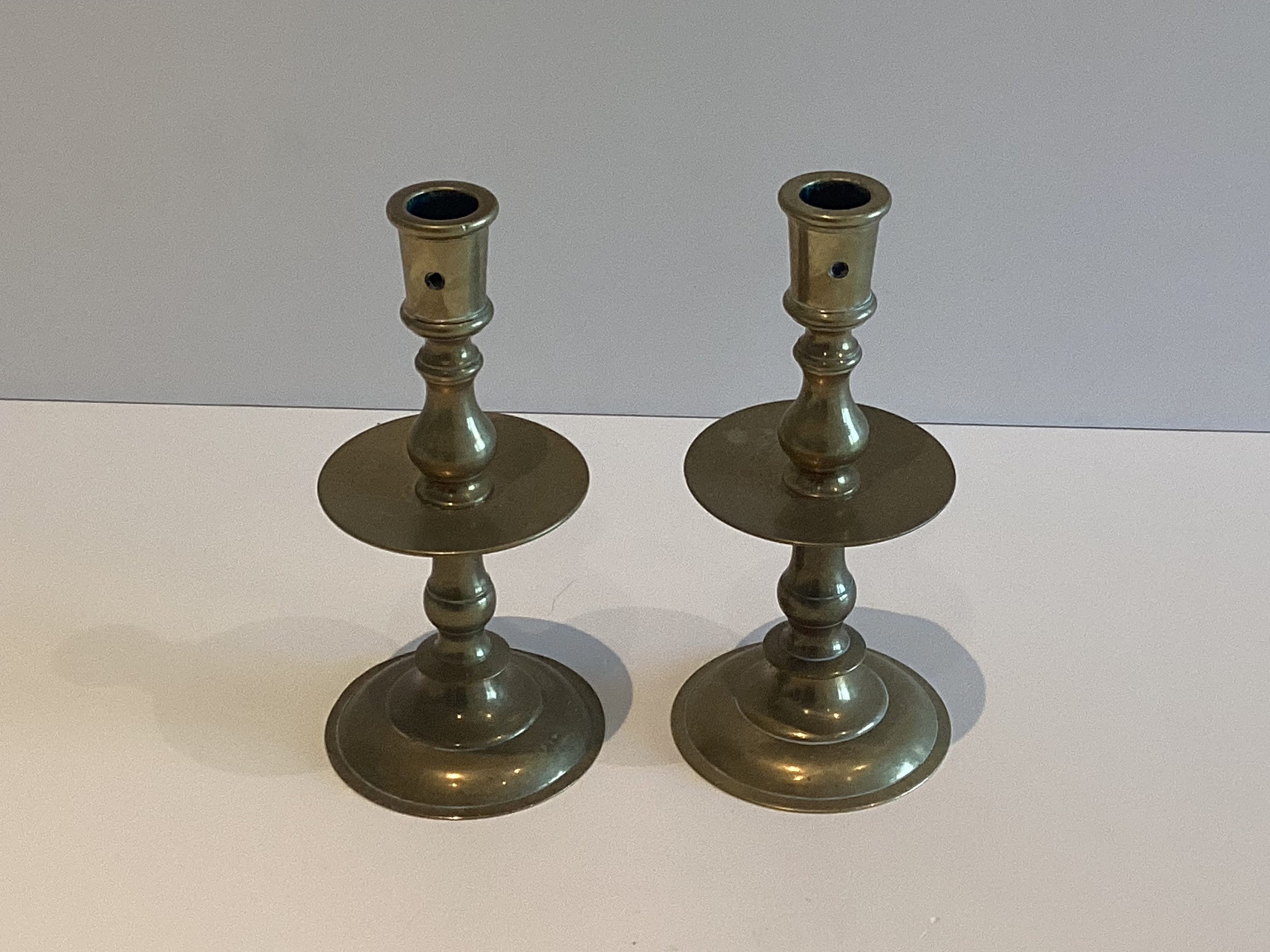 Antique Brass Candlesticks | 1800s Dutch Pair, Cast Bronze Candle Holders — photo 2 of 7
