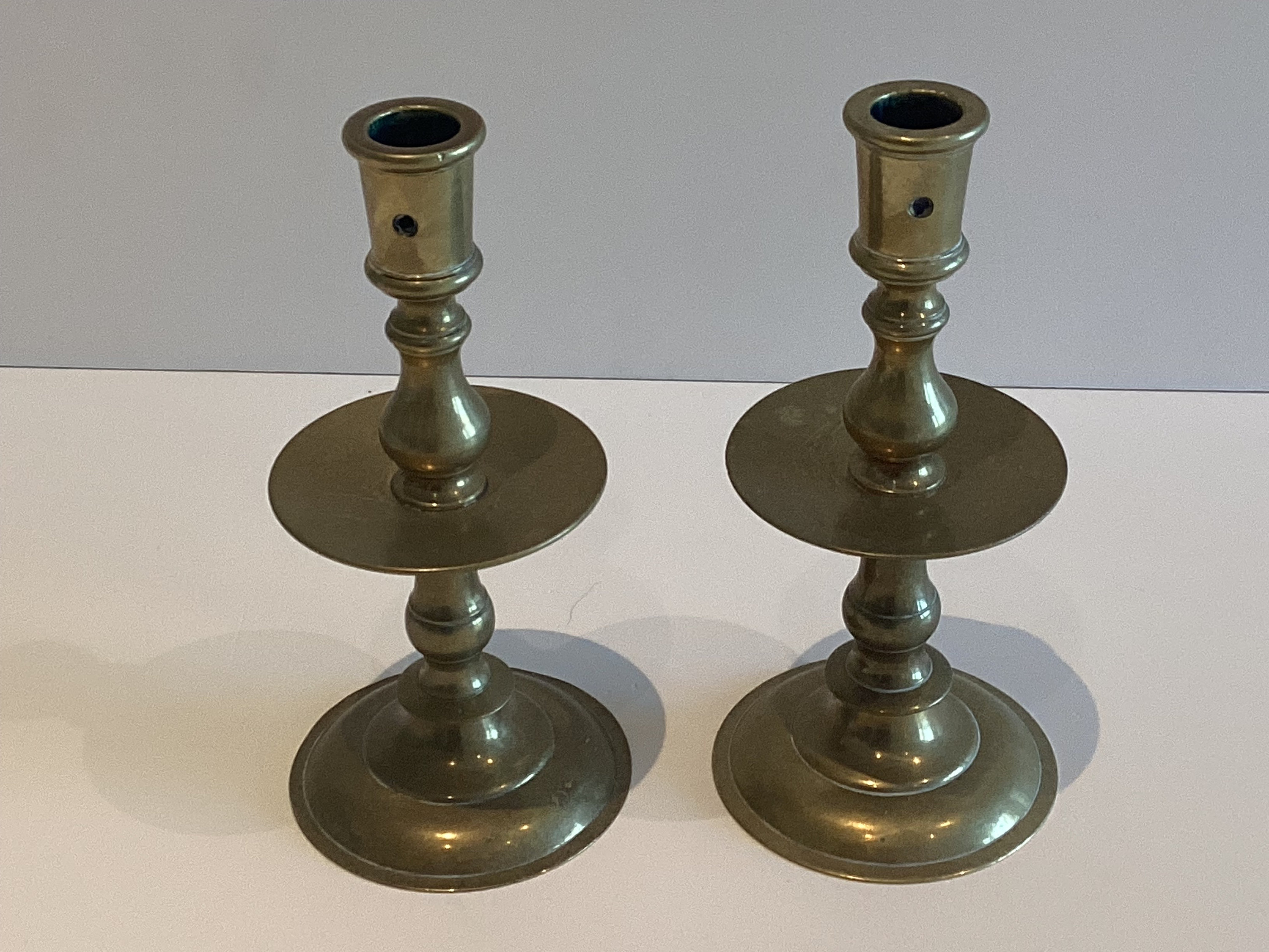 Antique Brass Candlesticks | 1800s Dutch Pair, Cast Bronze Candle Holders — photo 3 of 7