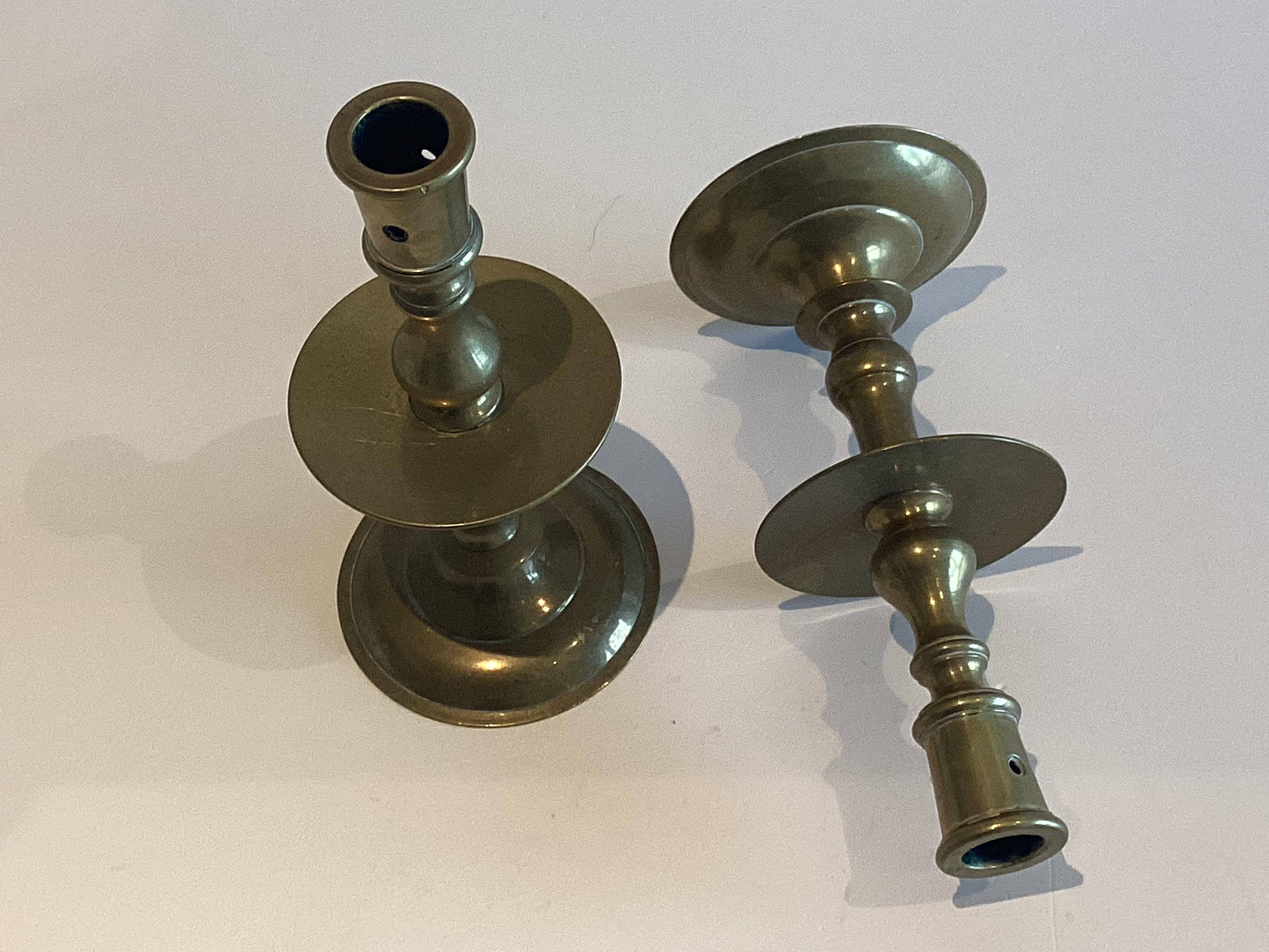 Antique Brass Candlesticks | 1800s Dutch Pair, Cast Bronze Candle Holders — photo 4 of 7