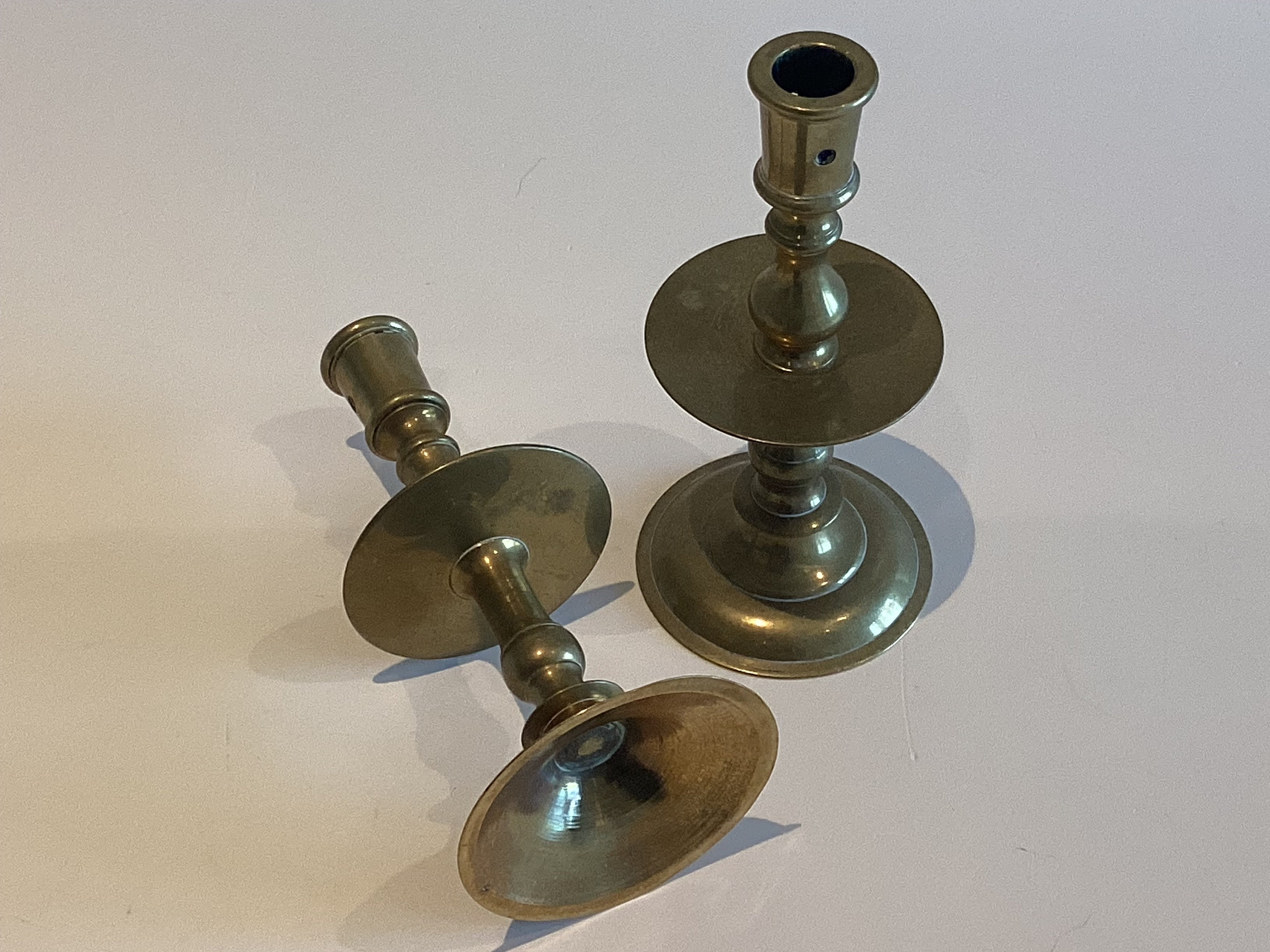Antique Brass Candlesticks | 1800s Dutch Pair, Cast Bronze Candle Holders — photo 5 of 7