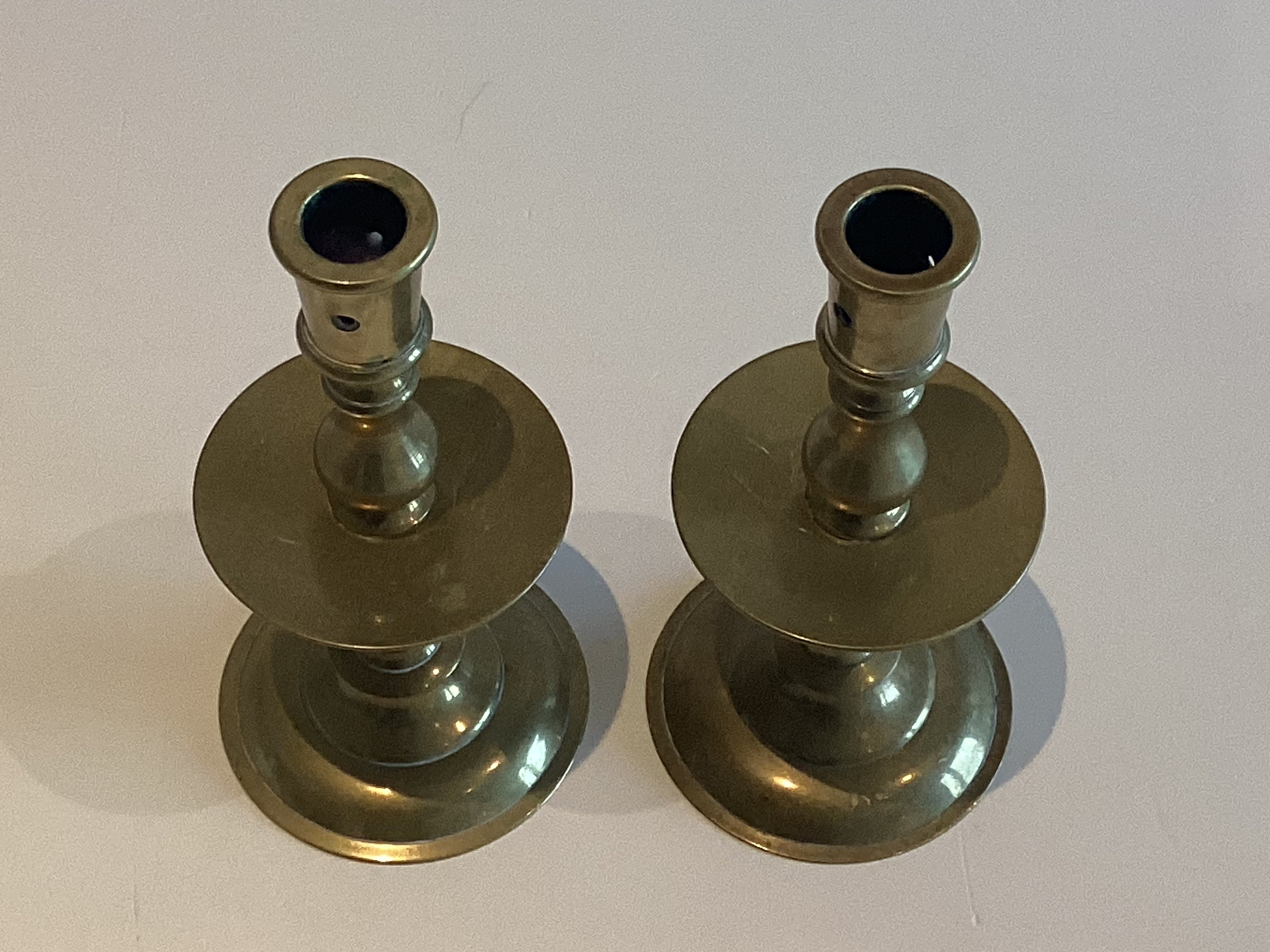 Antique Brass Candlesticks | 1800s Dutch Pair, Cast Bronze Candle Holders — photo 6 of 7