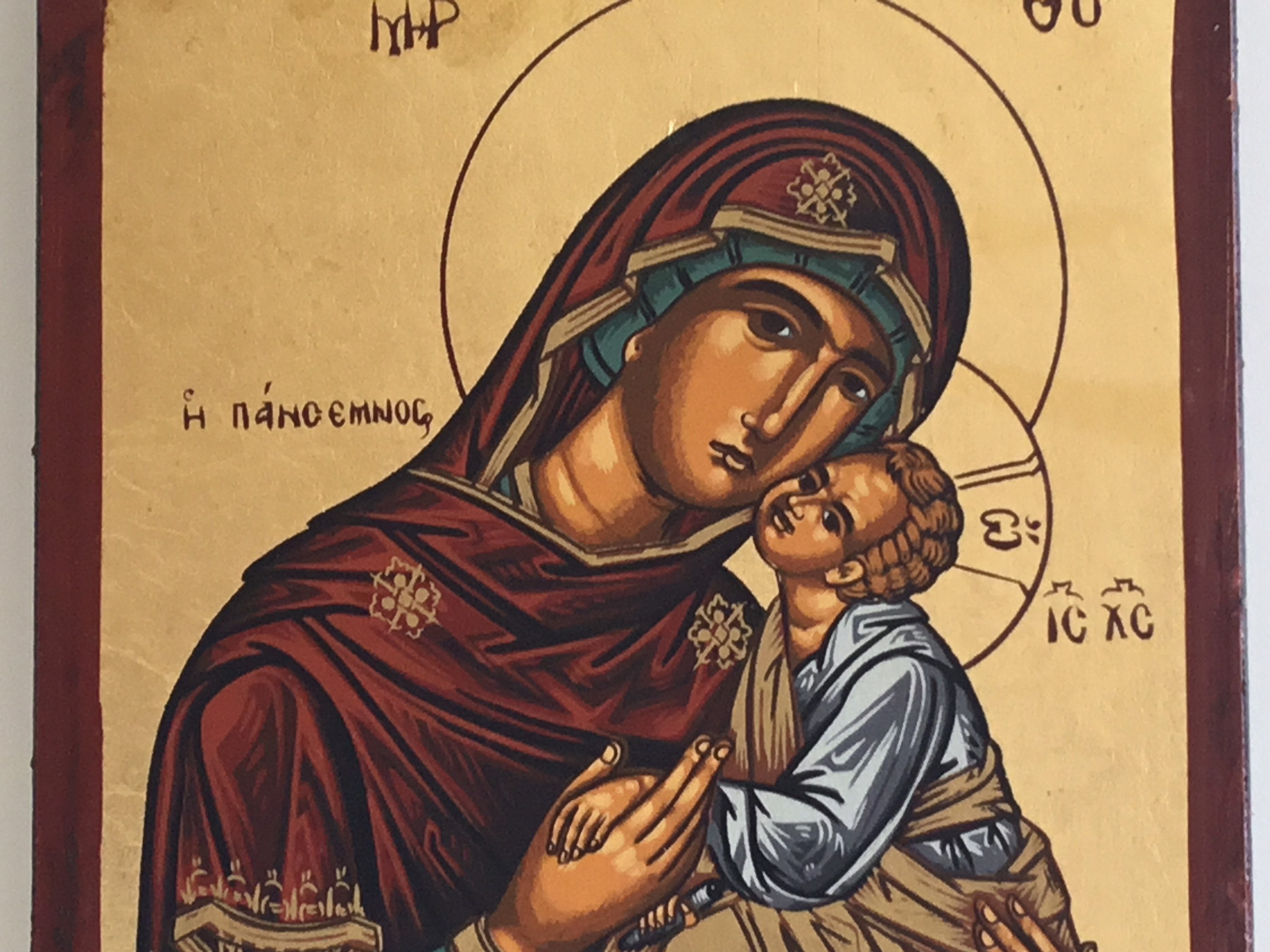 Religious Icon | Greek Orthodox Theotokos, 1950s Byzantine Art, Mother of Tenderness — photo 4 of 9