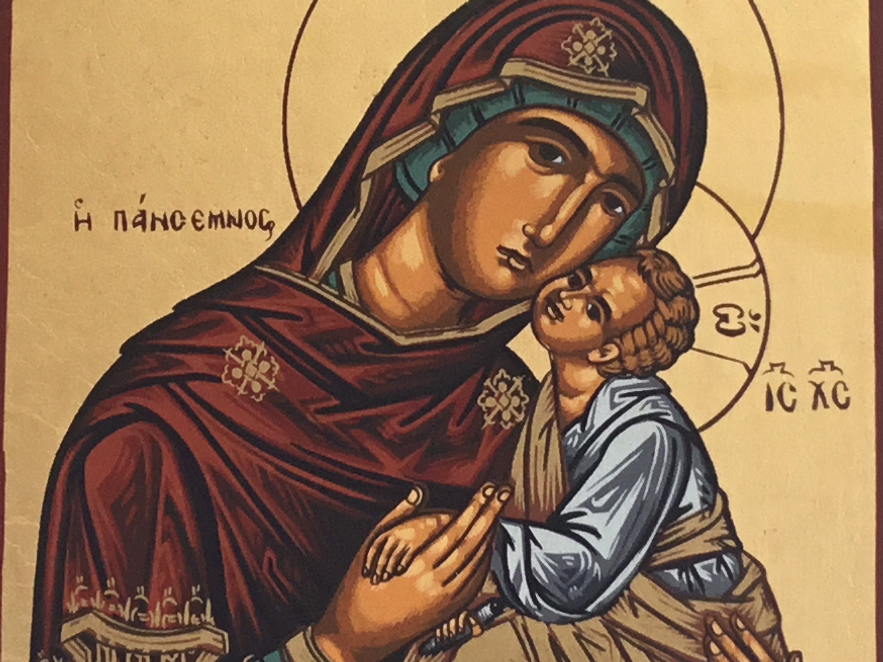 Religious Icon | Greek Orthodox Theotokos, 1950s Byzantine Art, Mother of Tenderness — photo 5 of 9