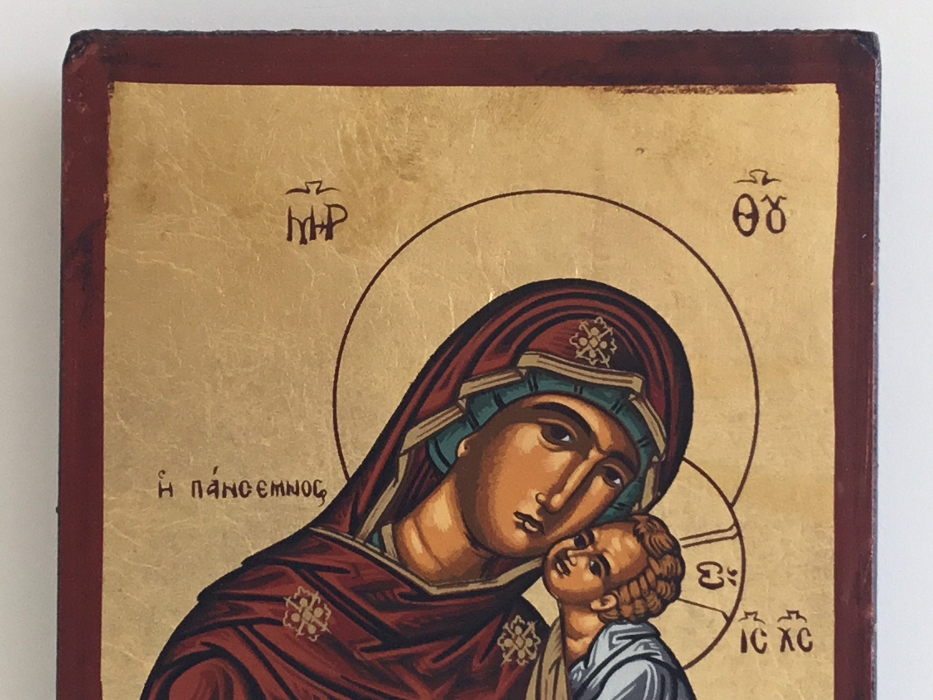 Religious Icon | Greek Orthodox Theotokos, 1950s Byzantine Art, Mother of Tenderness — photo 6 of 9