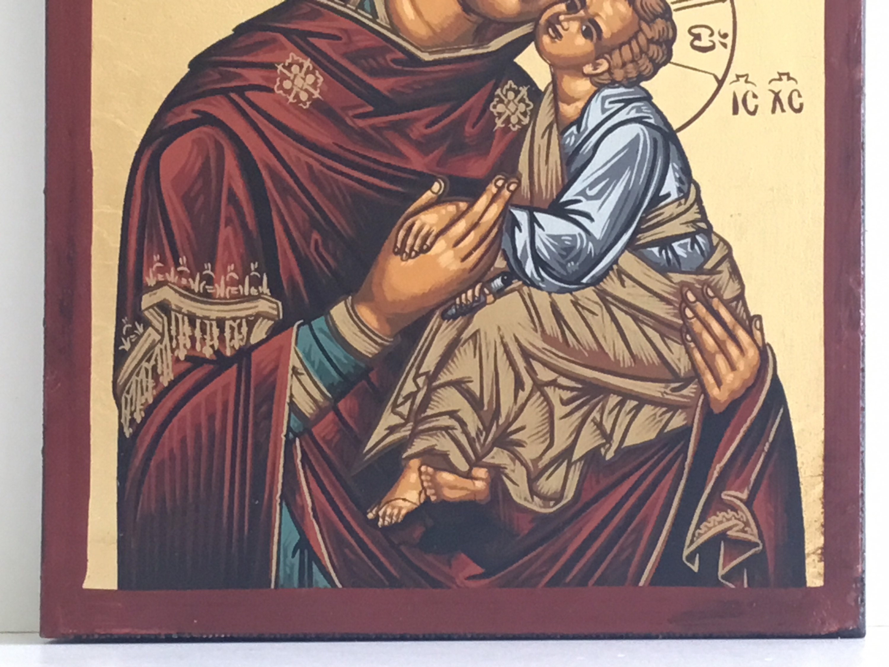 Religious Icon | Greek Orthodox Theotokos, 1950s Byzantine Art, Mother of Tenderness — photo 7 of 9