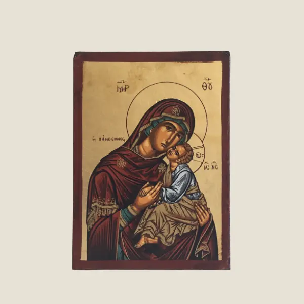 Religious Icon | Greek Orthodox Theotokos, 1950s Byzantine Art, Mother of Tenderness