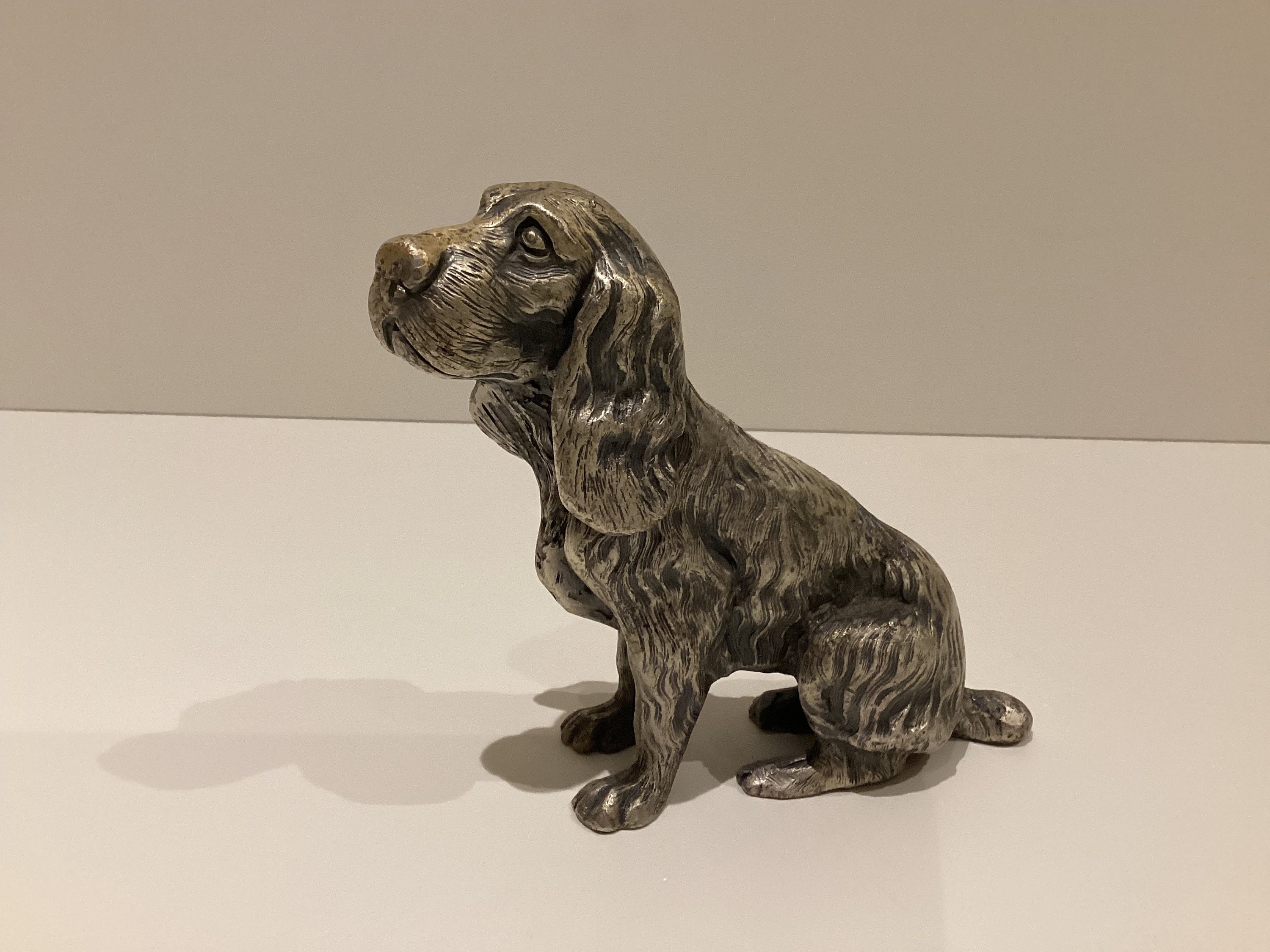 Collectible Italian Pewter | 1950s Silver Plated Cocker Spaniel Sculpture, Solid Peltro — photo 2 of 8