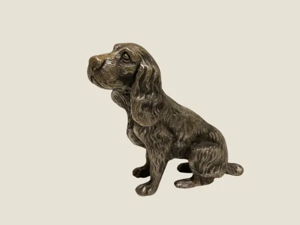 Collectible Italian Pewter | 1950s Silver Plated Cocker Spaniel Sculpture, Solid Peltro