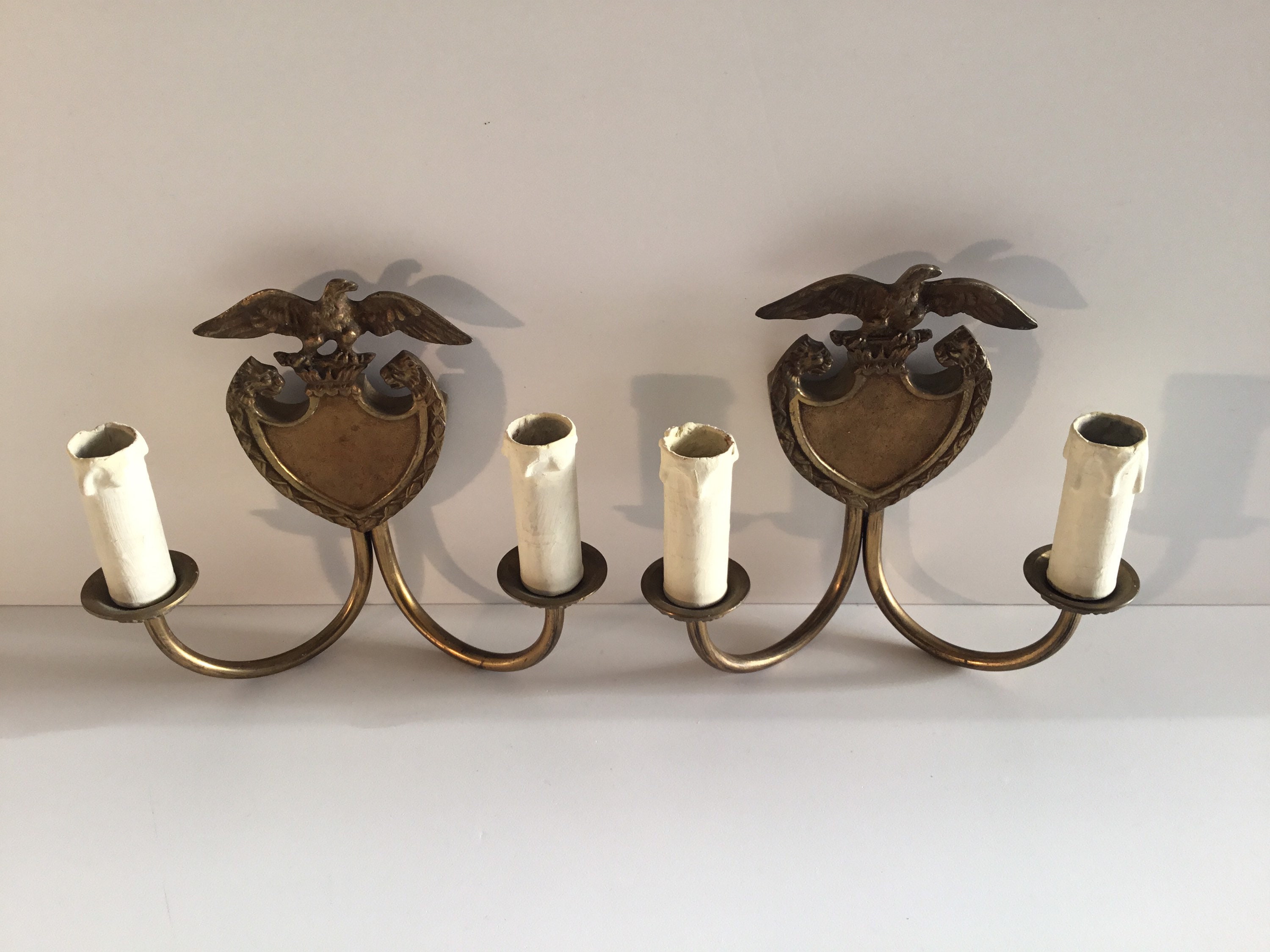 Vintage Italian Wall Lamps | 1930s Bronze Pair with Lions & Eagle, Art Deco Sconces — photo 3 of 10
