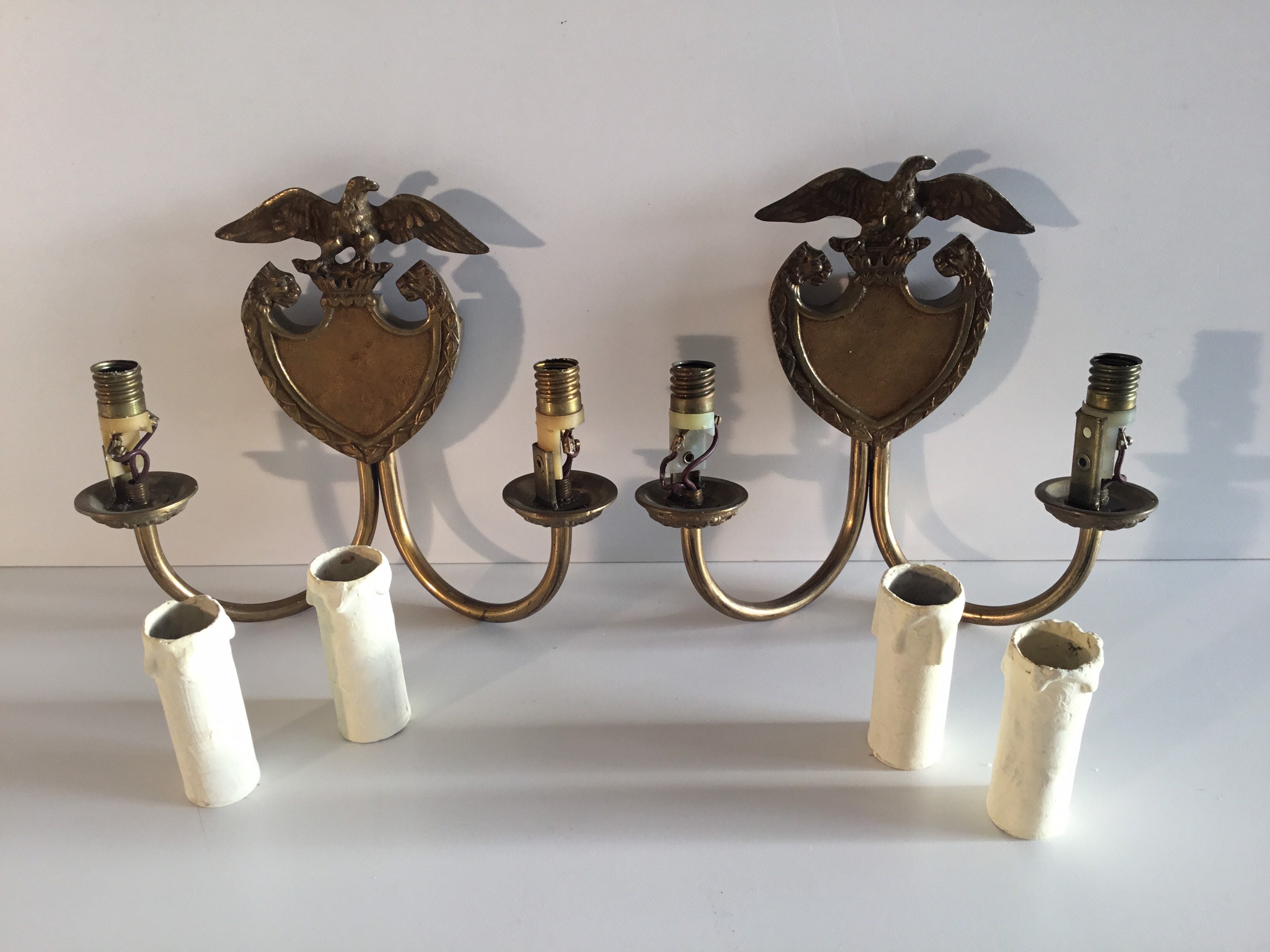 Vintage Italian Wall Lamps | 1930s Bronze Pair with Lions & Eagle, Art Deco Sconces — photo 4 of 10