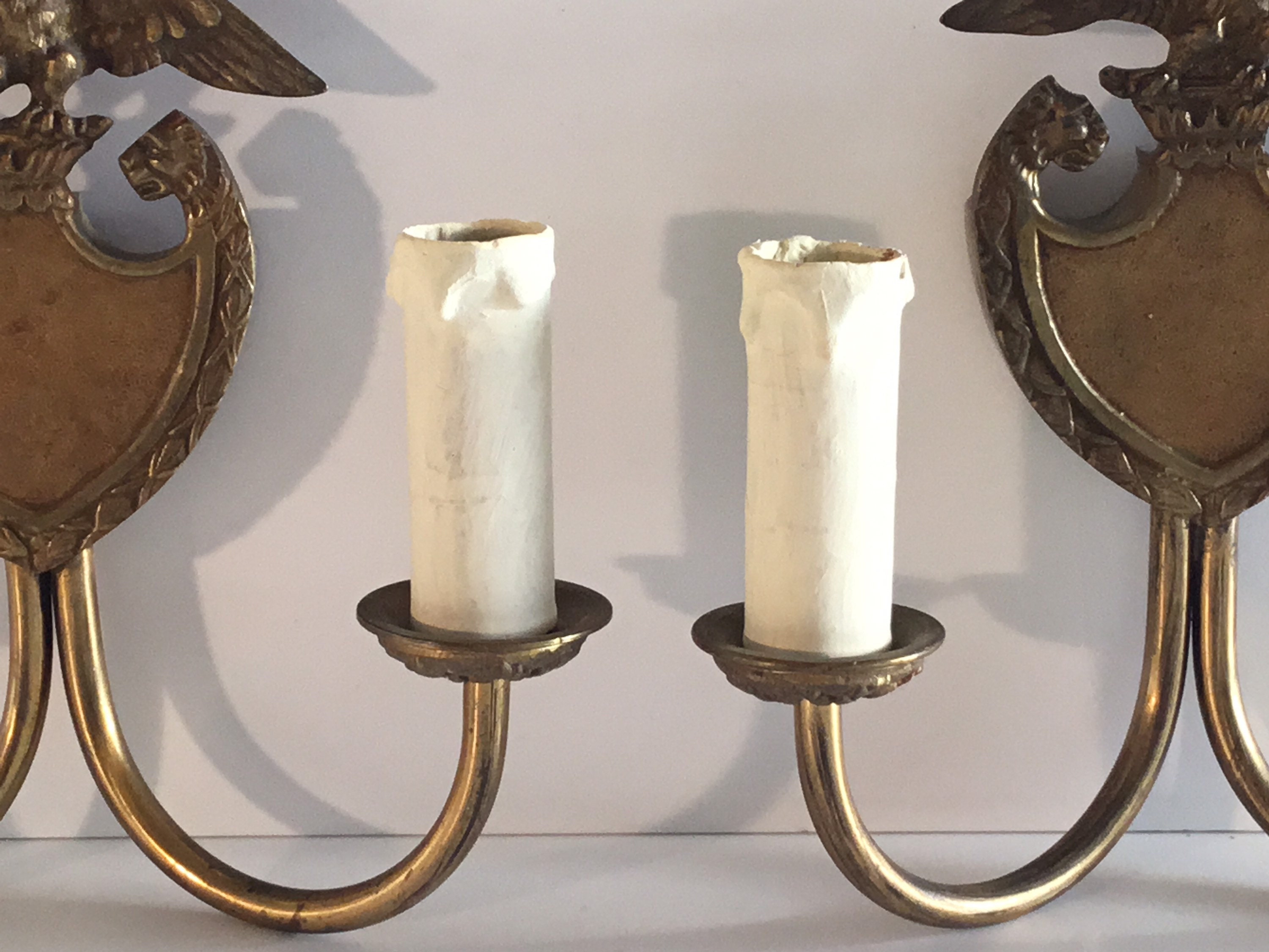 Vintage Italian Wall Lamps | 1930s Bronze Pair with Lions & Eagle, Art Deco Sconces — photo 6 of 10