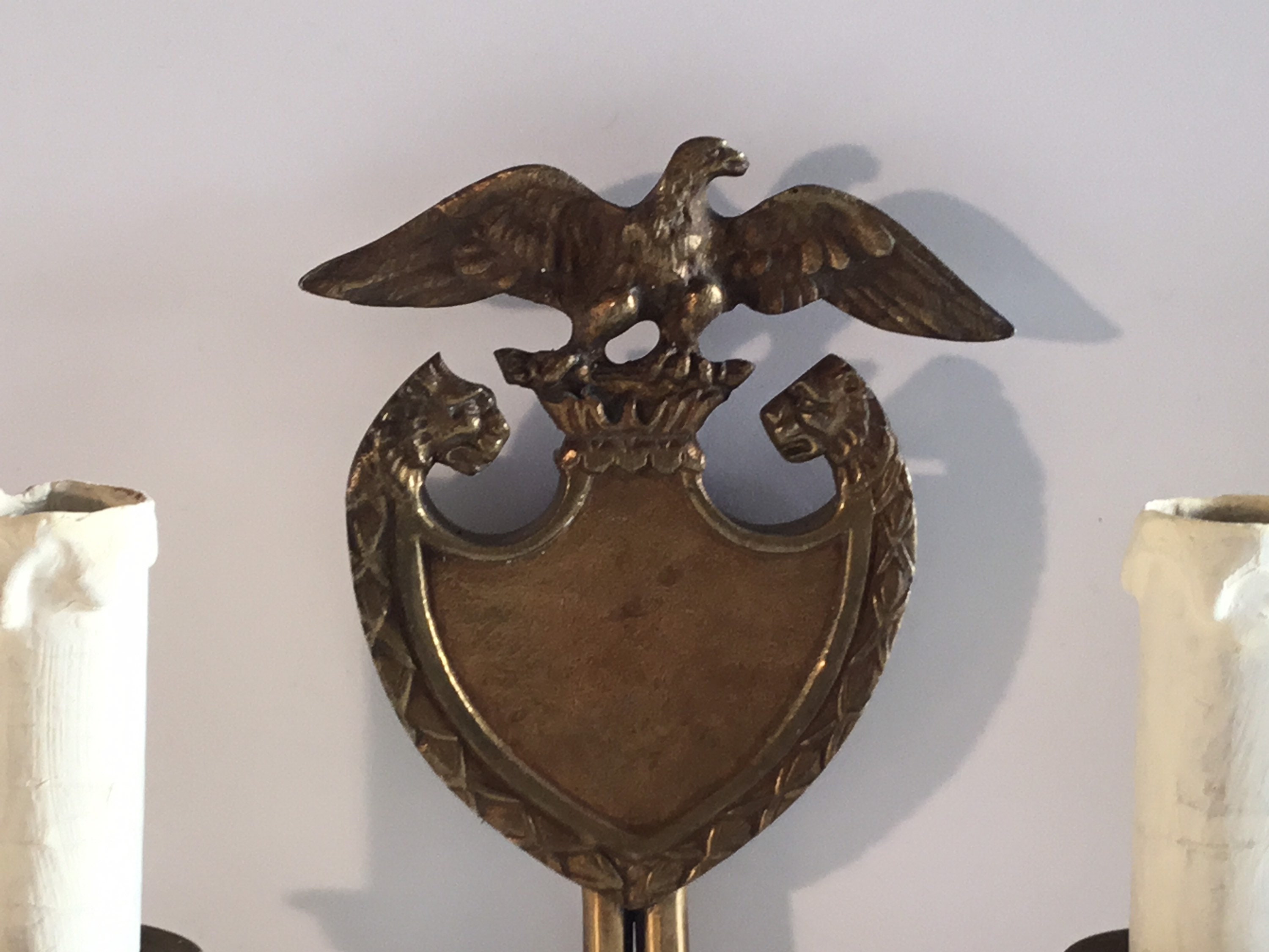 Vintage Italian Wall Lamps | 1930s Bronze Pair with Lions & Eagle, Art Deco Sconces — photo 7 of 10