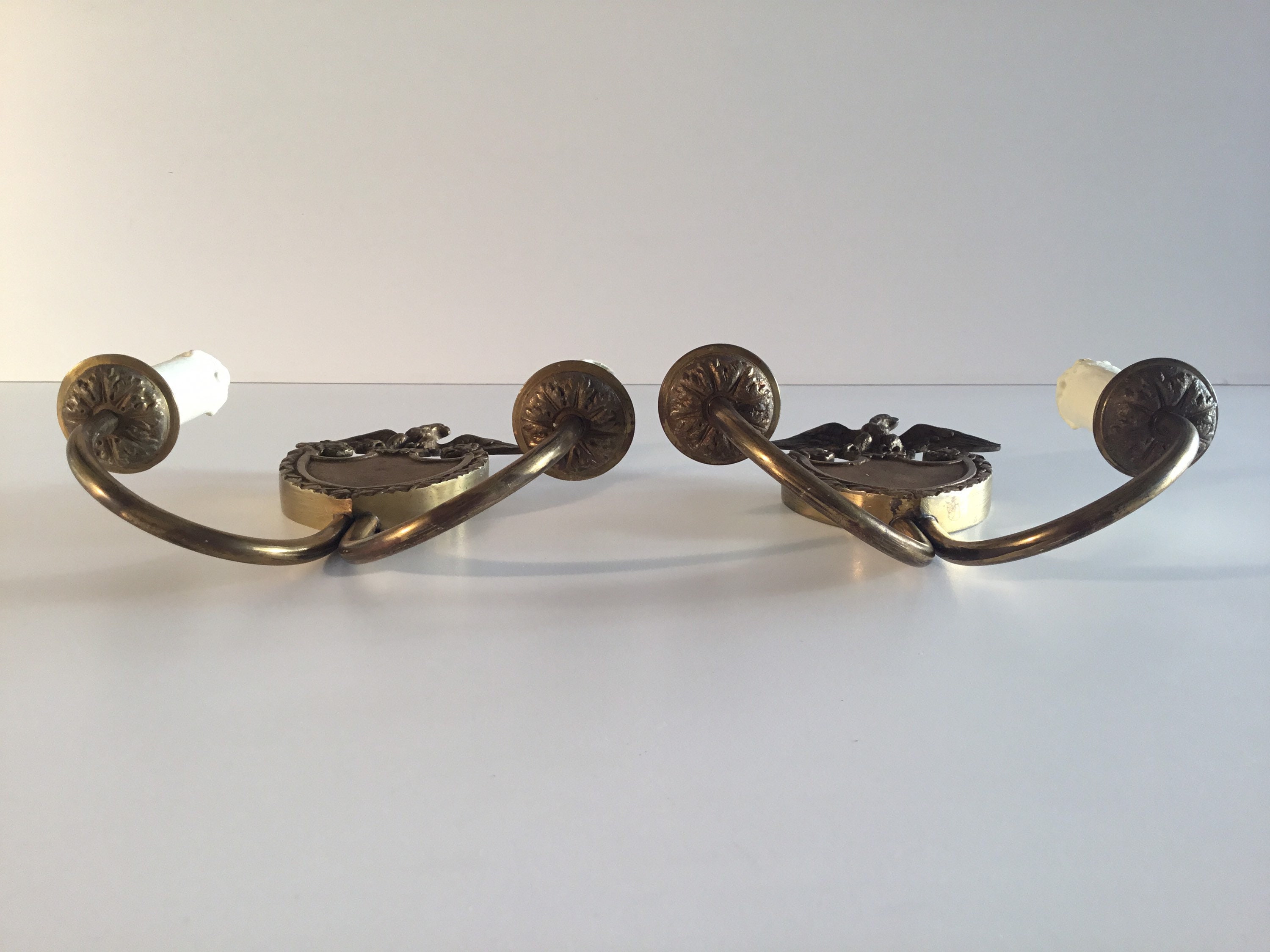 Vintage Italian Wall Lamps | 1930s Bronze Pair with Lions & Eagle, Art Deco Sconces — photo 8 of 10
