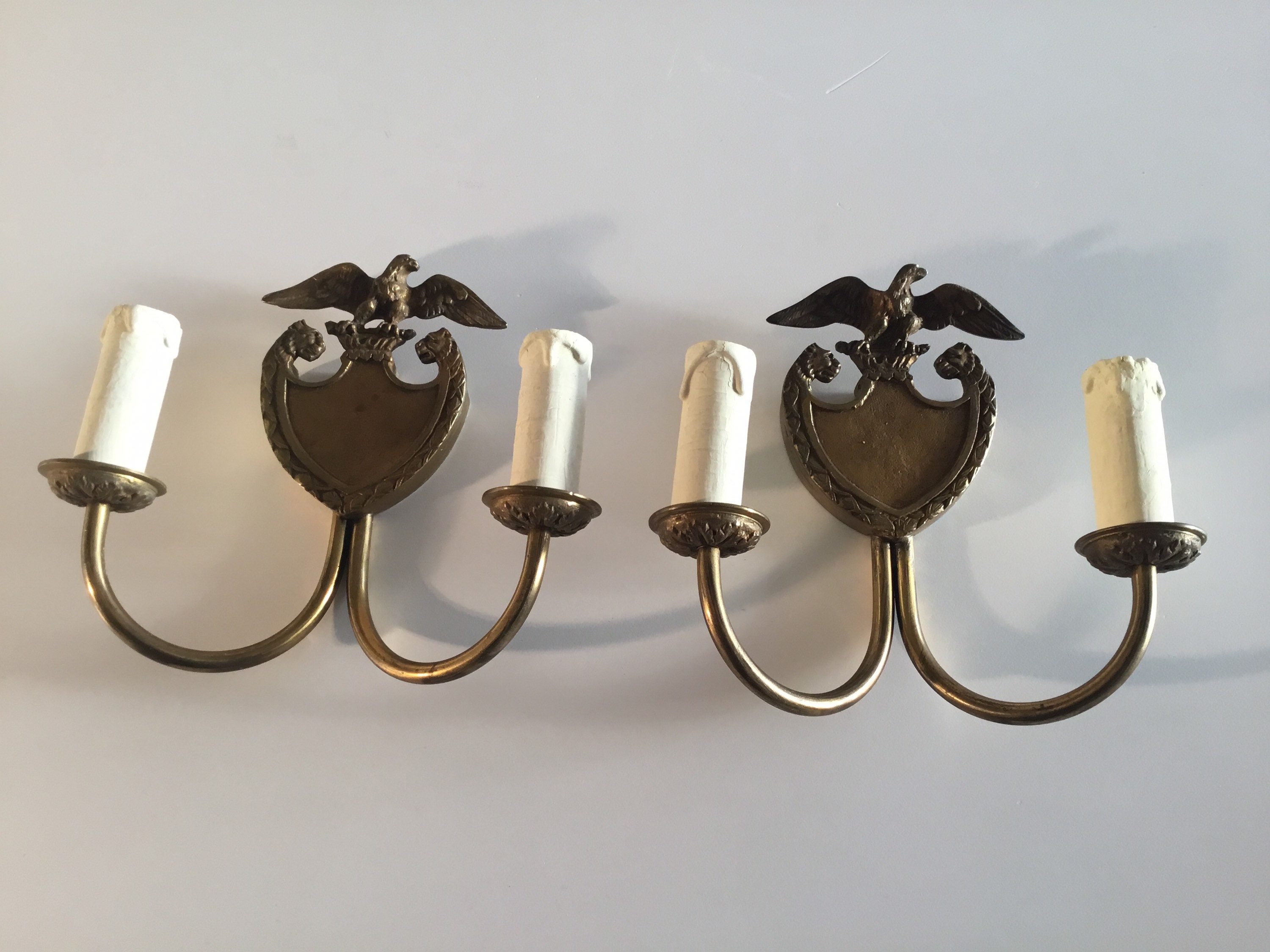 Vintage Italian Wall Lamps | 1930s Bronze Pair with Lions & Eagle, Art Deco Sconces — photo 9 of 10