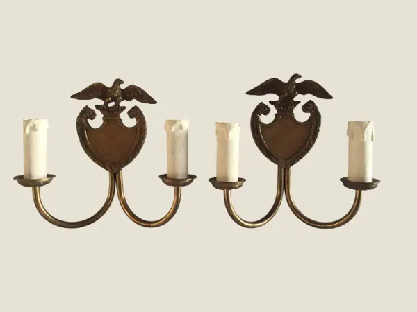 Vintage Italian Wall Lamps | 1930s Bronze Pair with Lions & Eagle, Art Deco Sconces