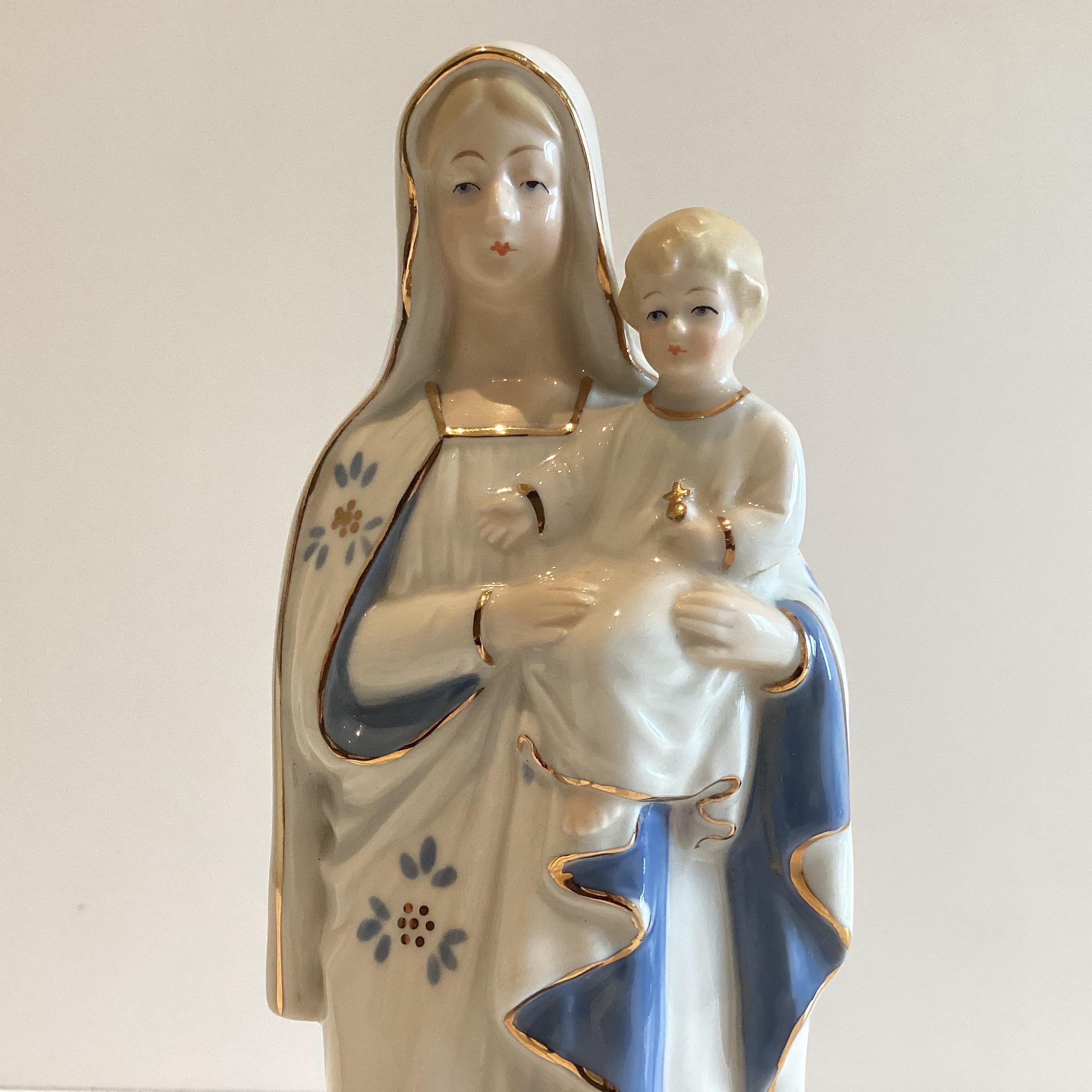 Vintage Porcelain Figurine | Lippelsdorf Germany 1950s Madonna and Child, Hand Painted — photo 3 of 9