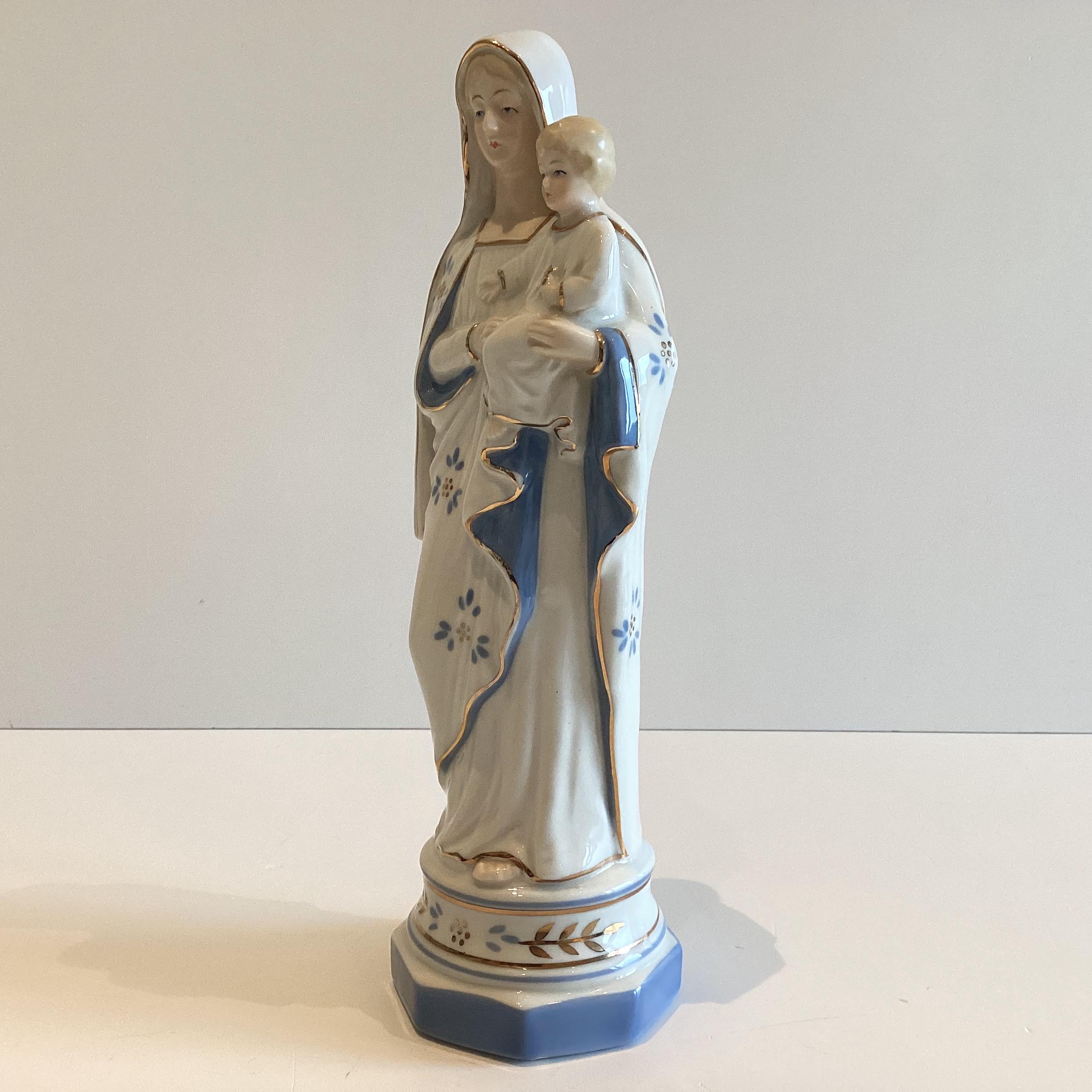 Vintage Porcelain Figurine | Lippelsdorf Germany 1950s Madonna and Child, Hand Painted — photo 6 of 9