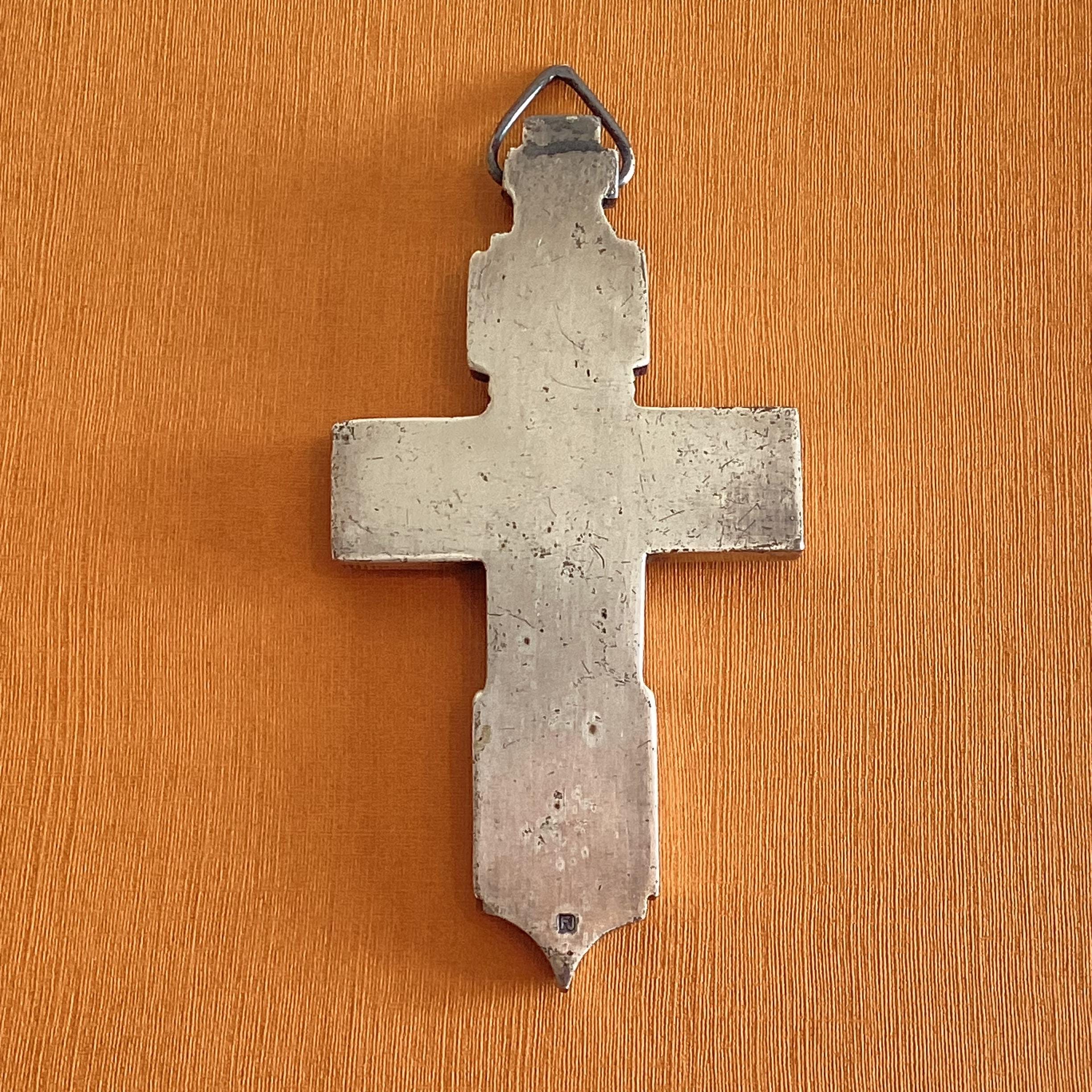 Vintage Orthodox Crucifix | 1900s Neck Cross, Cyrillic Inscriptions Artist Marked — photo 3 of 4