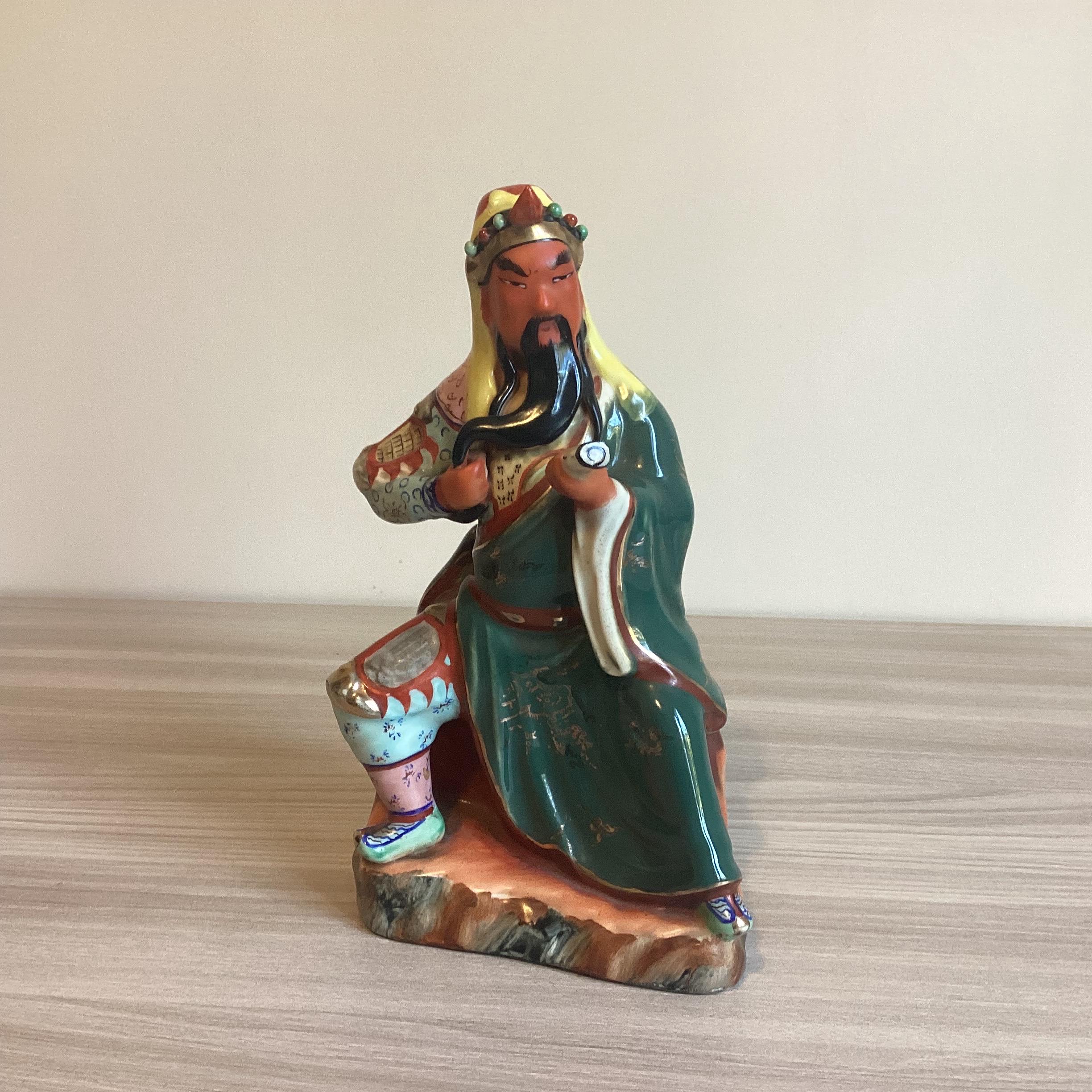 Vintage Chinese Porcelain | Guan Yu Gong Warrior Figurine, 1950s Hand-Painted Statue — photo 2 of 9