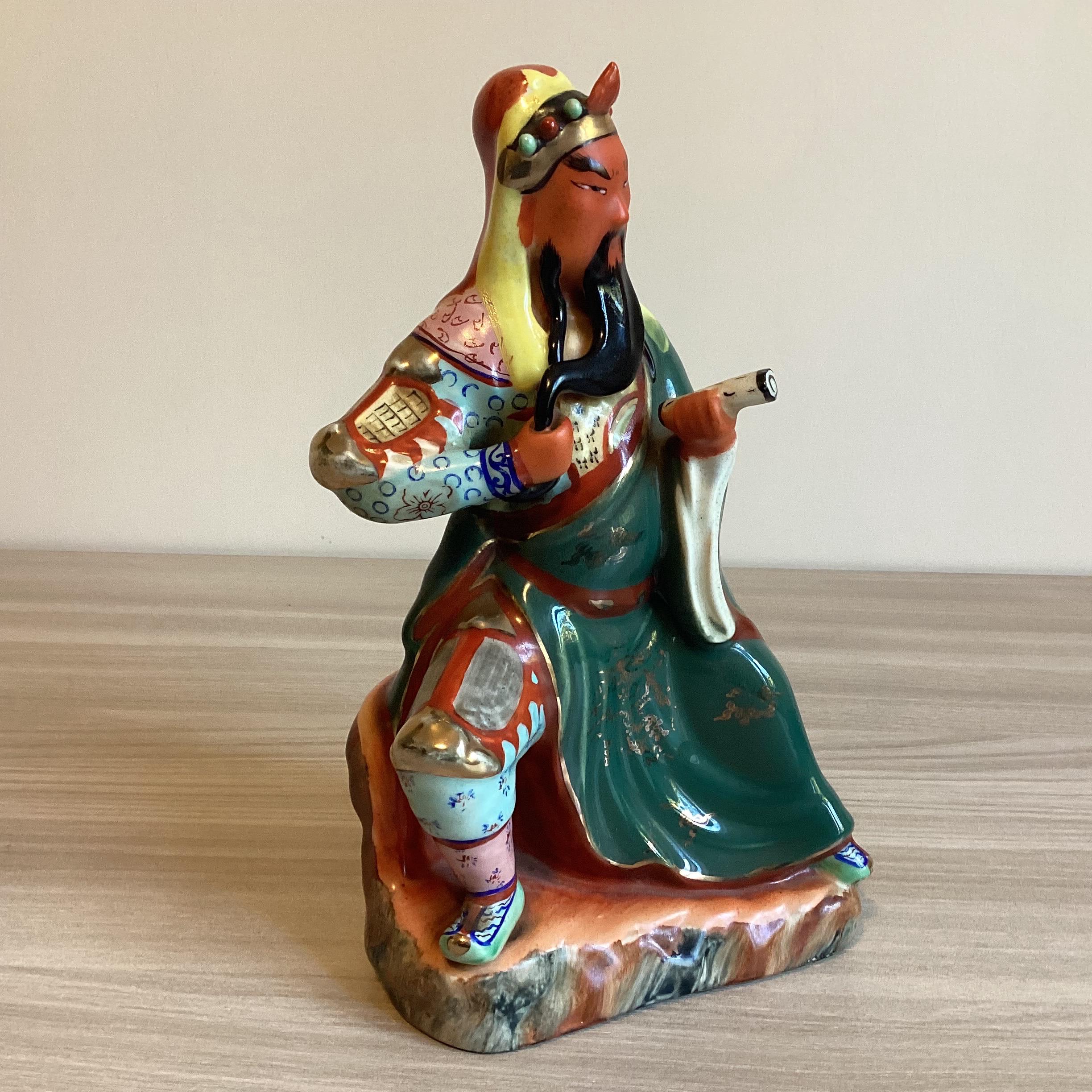 Vintage Chinese Porcelain | Guan Yu Gong Warrior Figurine, 1950s Hand-Painted Statue — photo 4 of 9