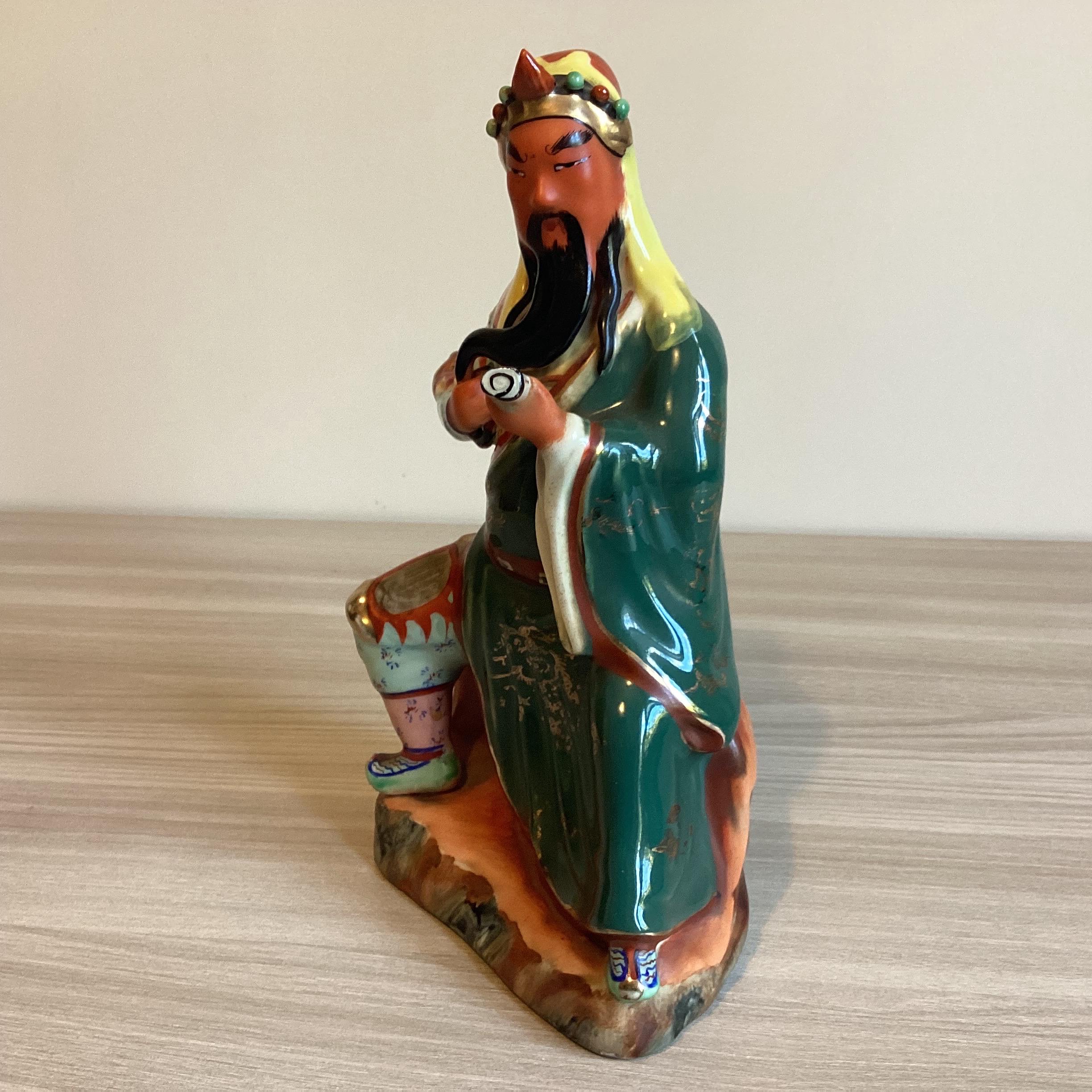 Vintage Chinese Porcelain | Guan Yu Gong Warrior Figurine, 1950s Hand-Painted Statue — photo 6 of 9