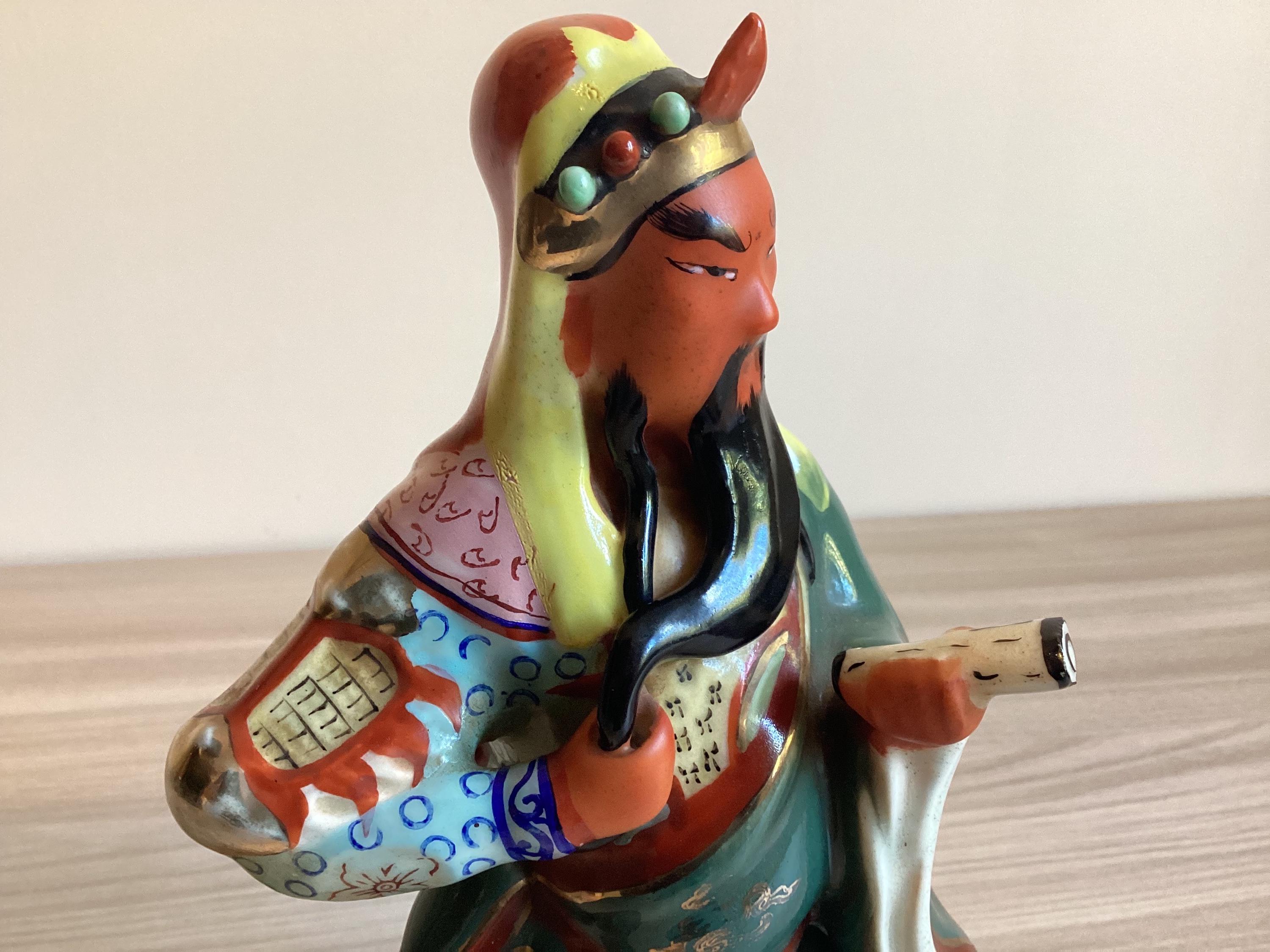 Vintage Chinese Porcelain | Guan Yu Gong Warrior Figurine, 1950s Hand-Painted Statue — photo 7 of 9