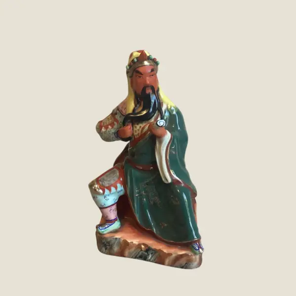 Vintage Chinese Porcelain | Guan Yu Gong Warrior Figurine, 1950s Hand-Painted Statue