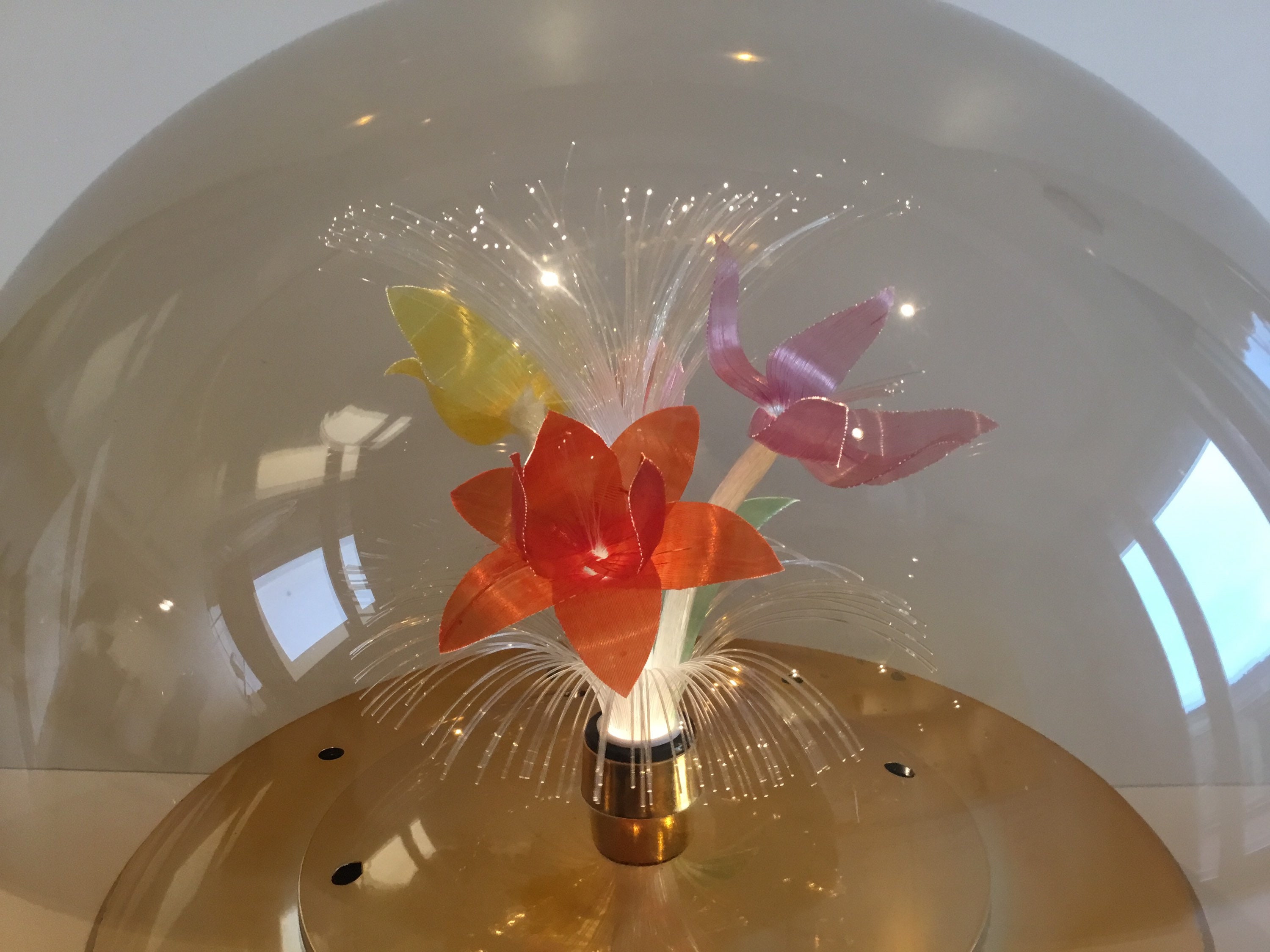 Vintage Table Lamp | 1970s Italian Smoked Plexiglas, Rotating Optic Fiber Flower — photo 6 of 6