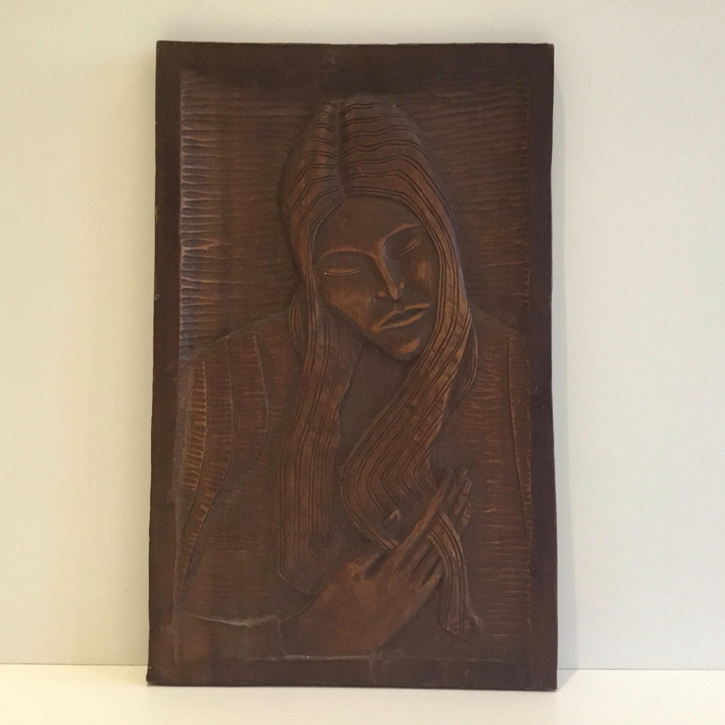 Religious Wood Bas-Relief Sculpture, Hand Carved Icon Wall Art (1971) — photo 3 of 9