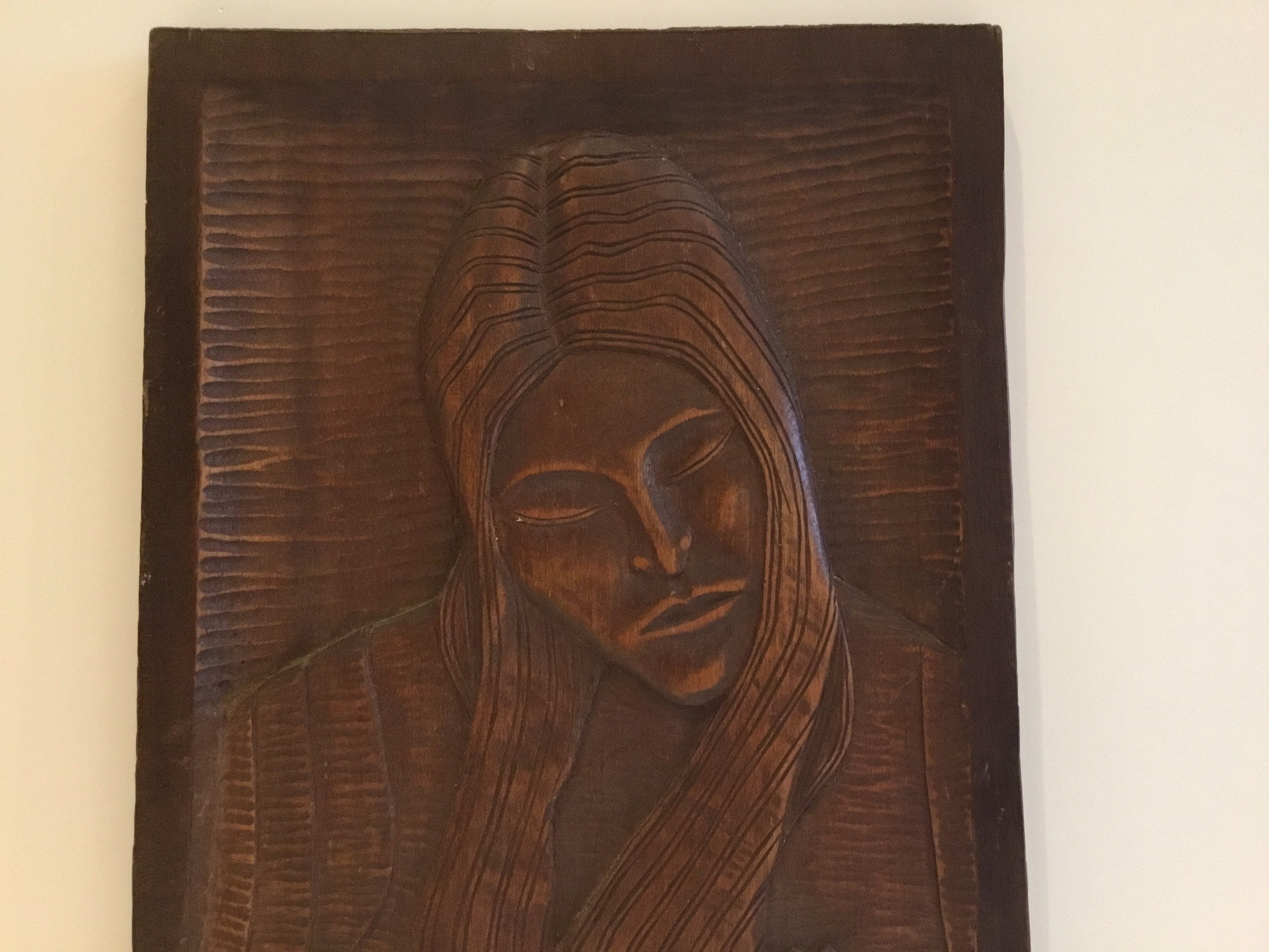 Religious Wood Bas-Relief Sculpture, Hand Carved Icon Wall Art (1971) — photo 4 of 9