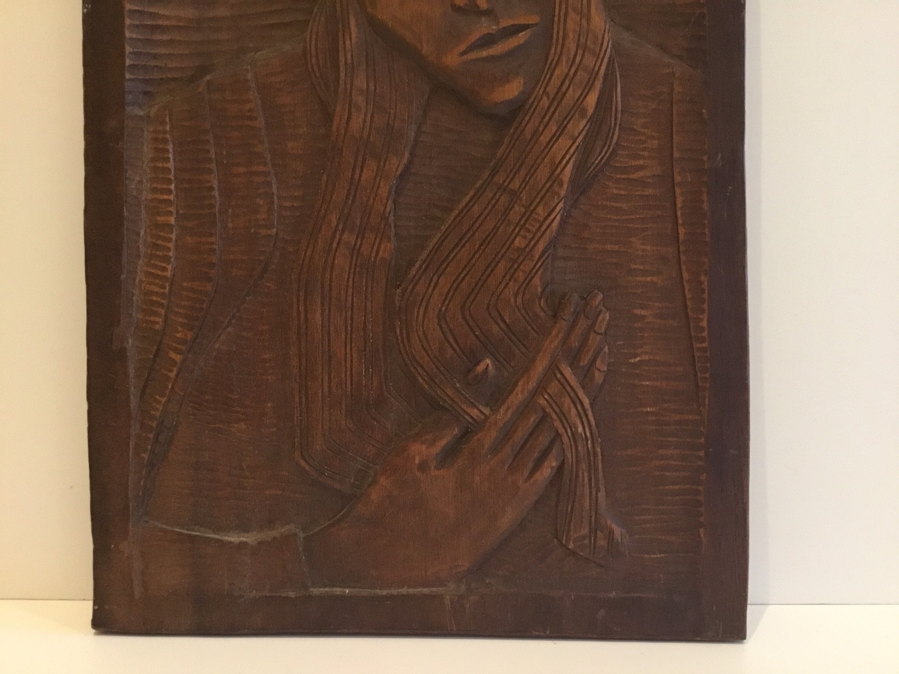 Religious Wood Bas-Relief Sculpture, Hand Carved Icon Wall Art (1971) — photo 6 of 9
