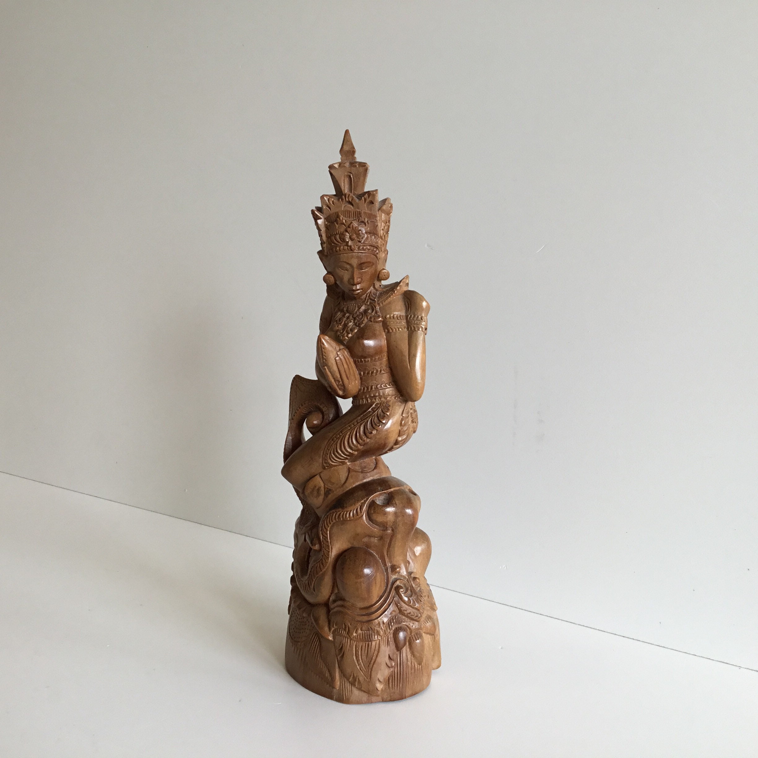Vintage Asian Sculpture | 1940s Southeast Asian Deity, Hand-Carved Wooden Statue — photo 2 of 11