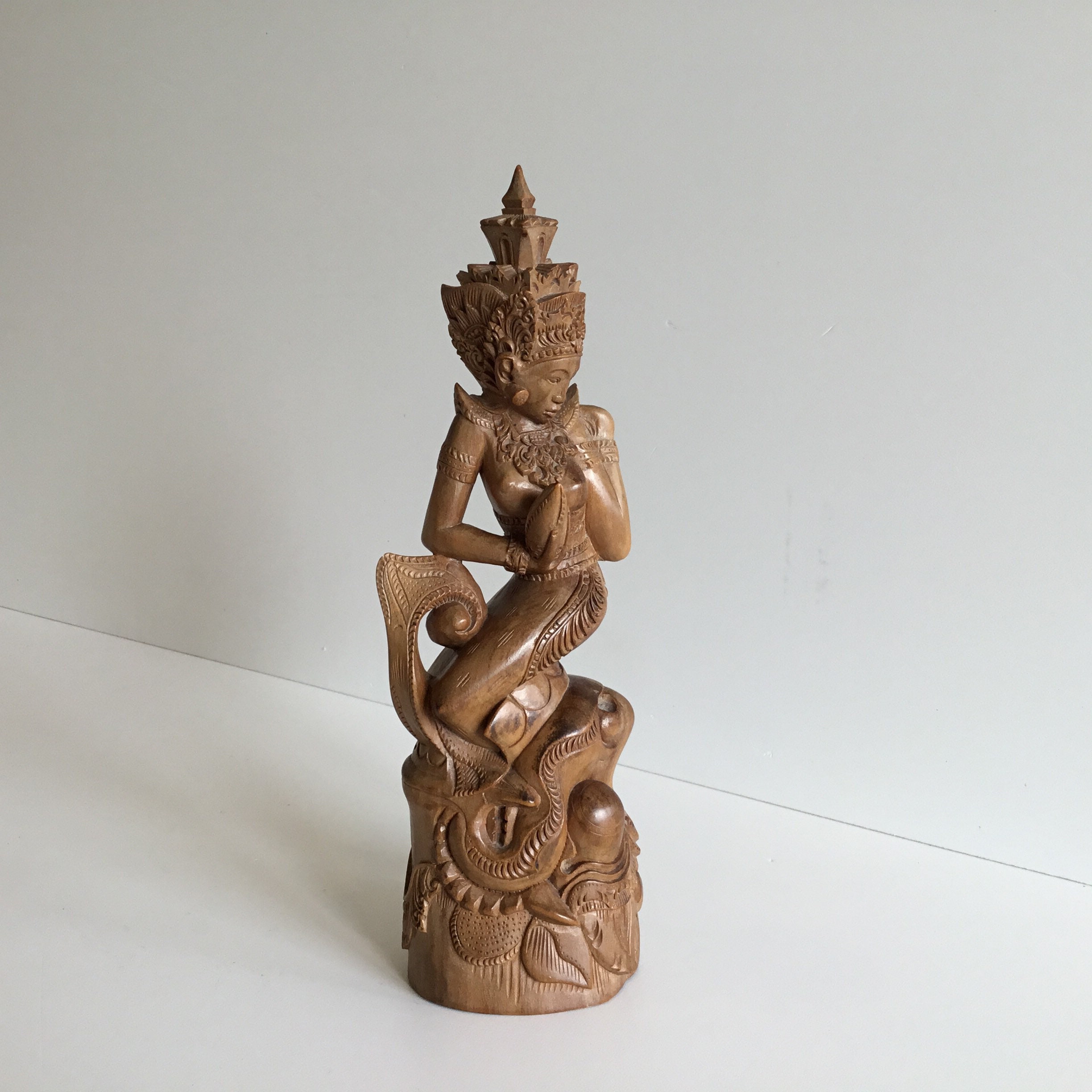 Vintage Asian Sculpture | 1940s Southeast Asian Deity, Hand-Carved Wooden Statue — photo 3 of 11