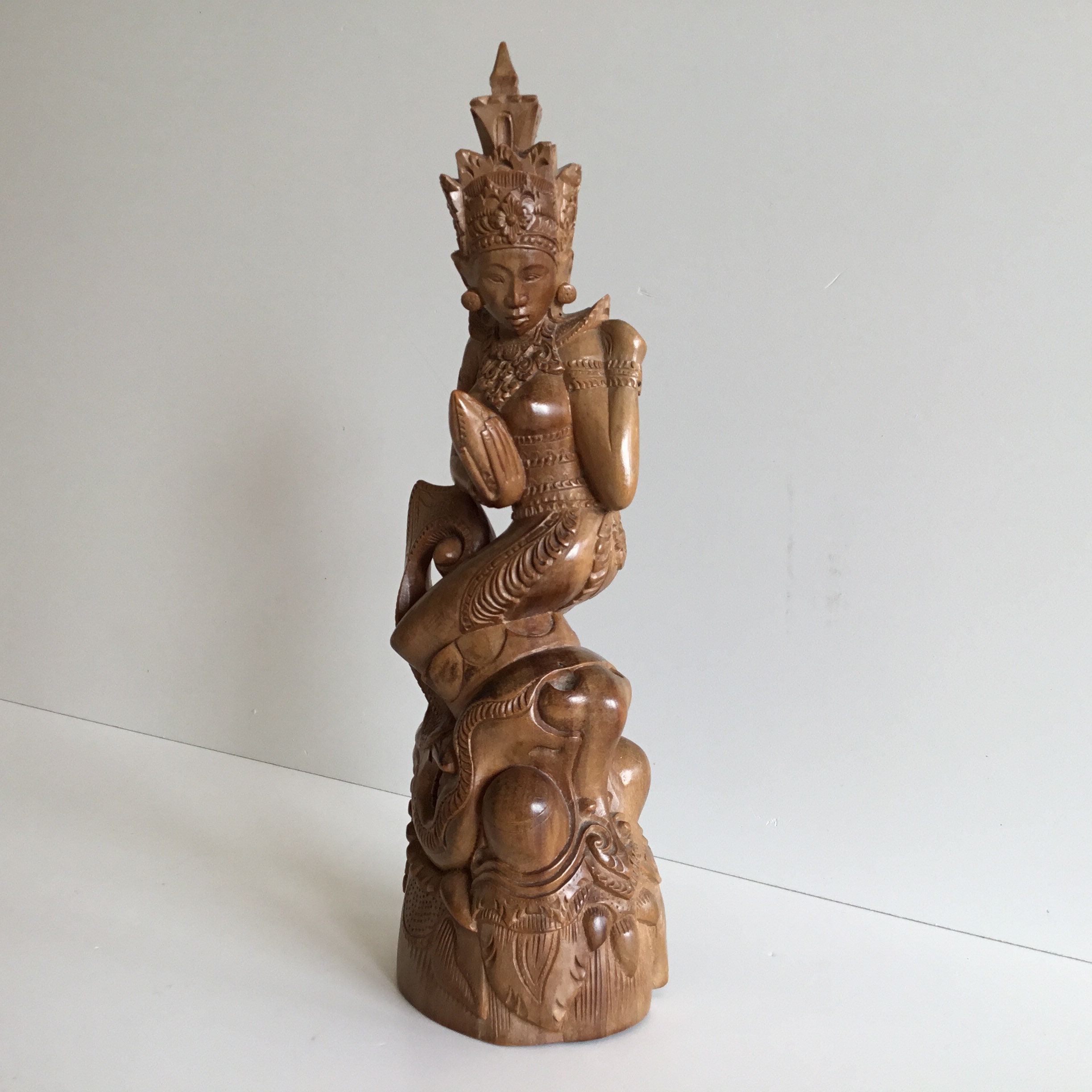 Vintage Asian Sculpture | 1940s Southeast Asian Deity, Hand-Carved Wooden Statue — photo 4 of 11