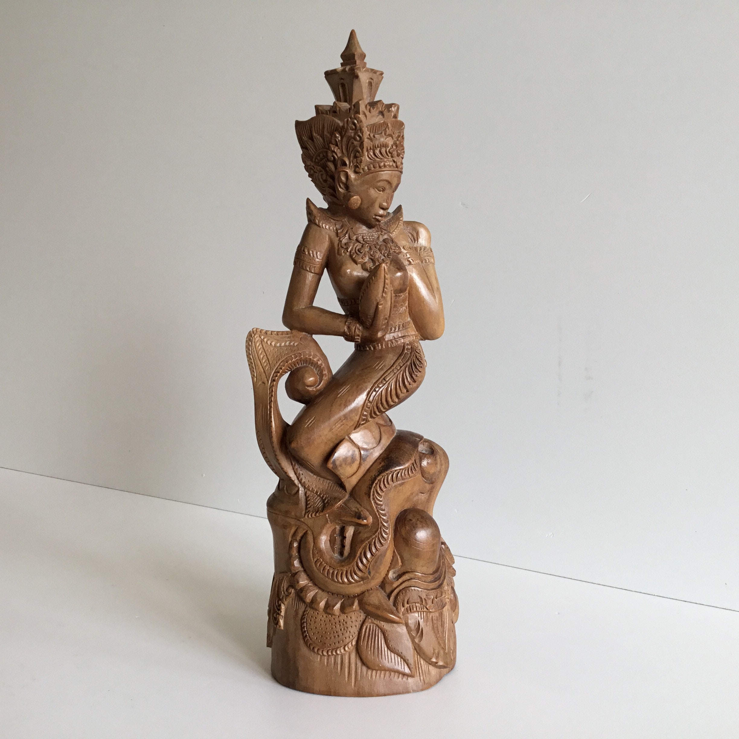 Vintage Asian Sculpture | 1940s Southeast Asian Deity, Hand-Carved Wooden Statue — photo 7 of 11