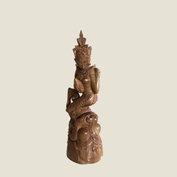 Vintage Asian Sculpture | 1940s Southeast Asian Deity, Hand-Carved Wooden Statue