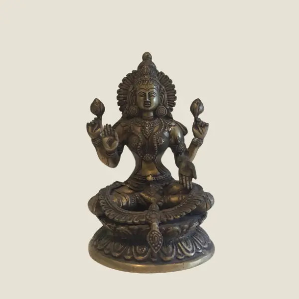 Vintage Bronze Lakshmi | Hindu Goddess Statue, 1950s Indian Ritual Sculpture, 3 kg