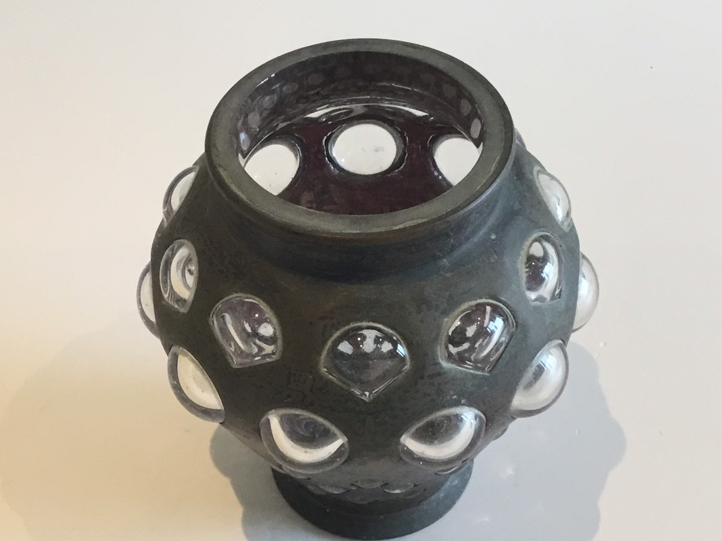 Vintage Vase (1930s) Italian Art Deco, Glass Sphere Inlays, Original Patina Collector Piece — photo 4 of 9
