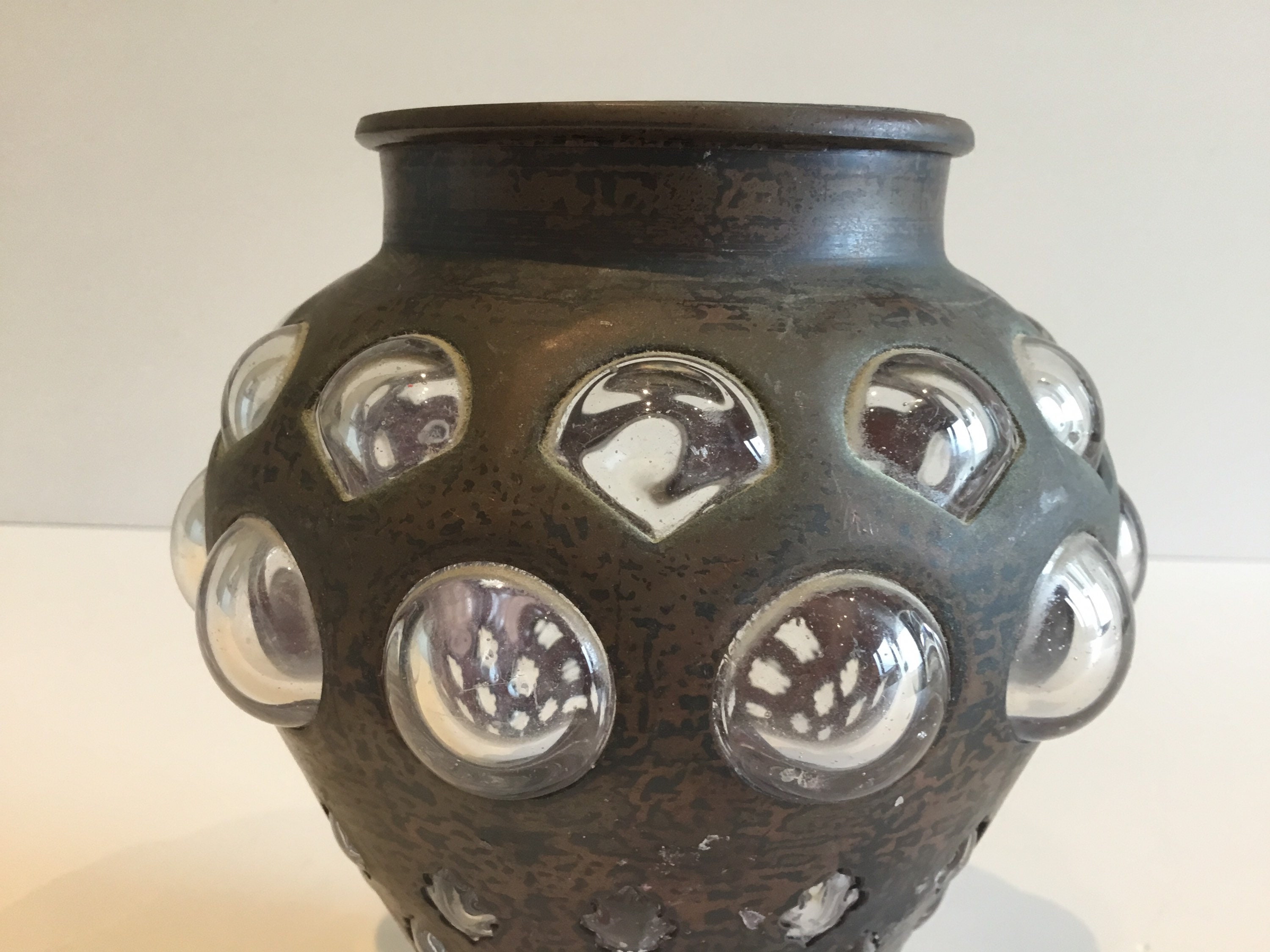 Vintage Vase (1930s) Italian Art Deco, Glass Sphere Inlays, Original Patina Collector Piece — photo 5 of 9