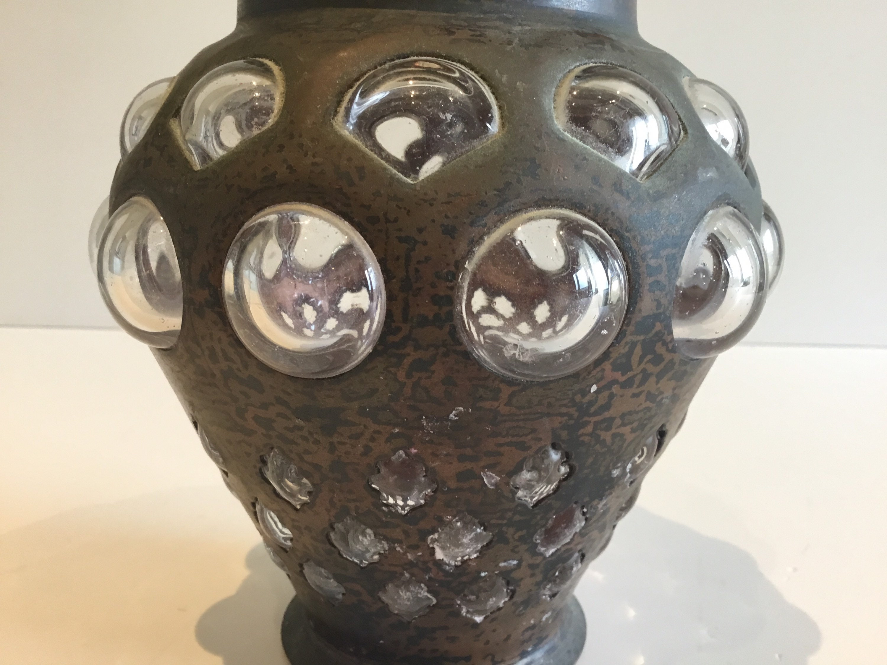 Vintage Vase (1930s) Italian Art Deco, Glass Sphere Inlays, Original Patina Collector Piece — photo 6 of 9