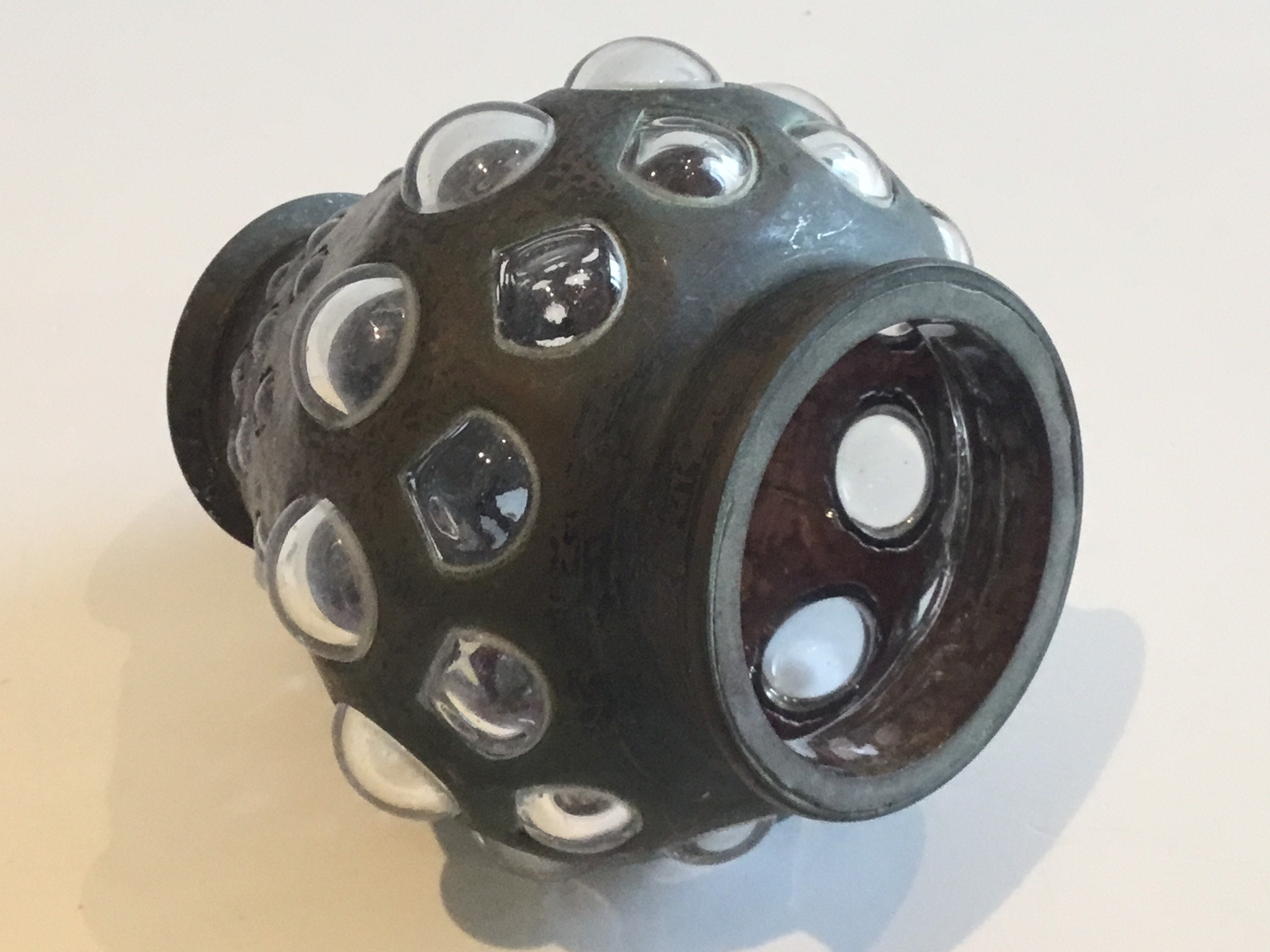 Vintage Vase (1930s) Italian Art Deco, Glass Sphere Inlays, Original Patina Collector Piece — photo 7 of 9
