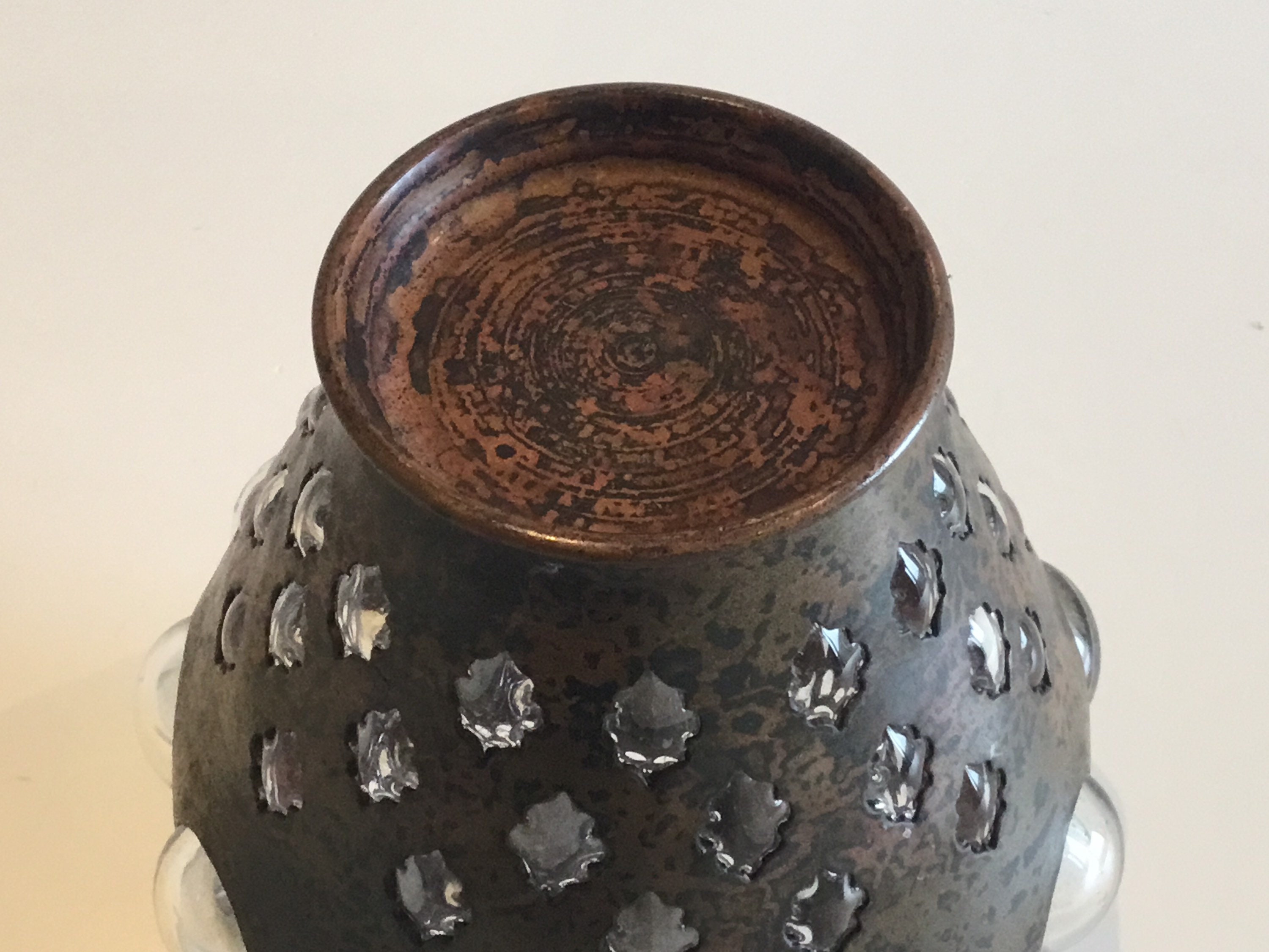 Vintage Vase (1930s) Italian Art Deco, Glass Sphere Inlays, Original Patina Collector Piece — photo 9 of 9