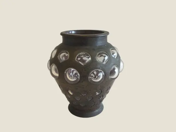 Vintage Vase (1930s) Italian Art Deco, Glass Sphere Inlays, Original Patina Collector Piece