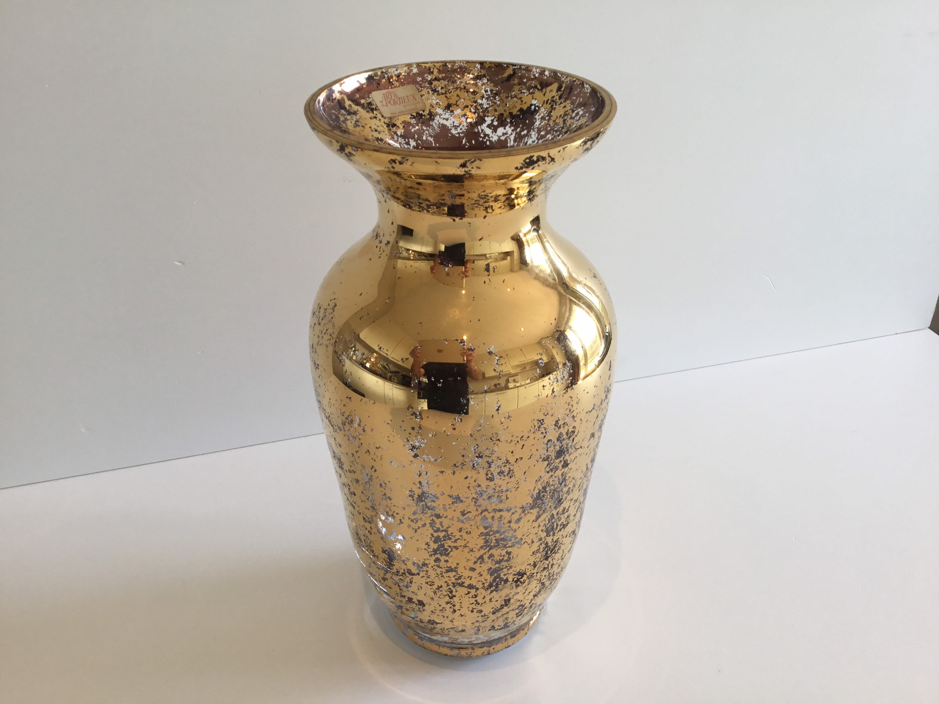 Vintage Crystal Vase | 1970s Gold Leaf Decor by Arts de Portieux Paris — photo 2 of 8