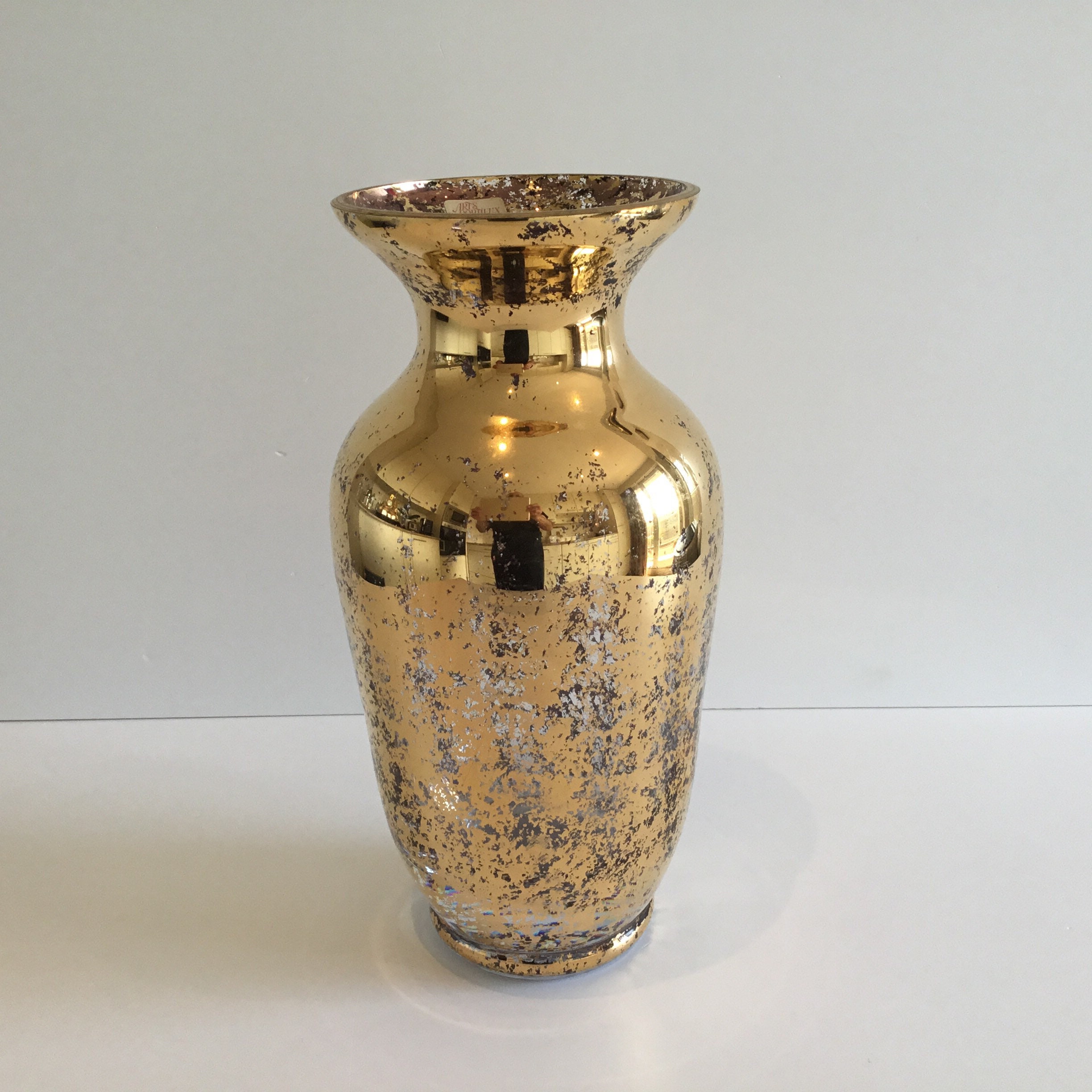 Vintage Crystal Vase | 1970s Gold Leaf Decor by Arts de Portieux Paris — photo 3 of 8
