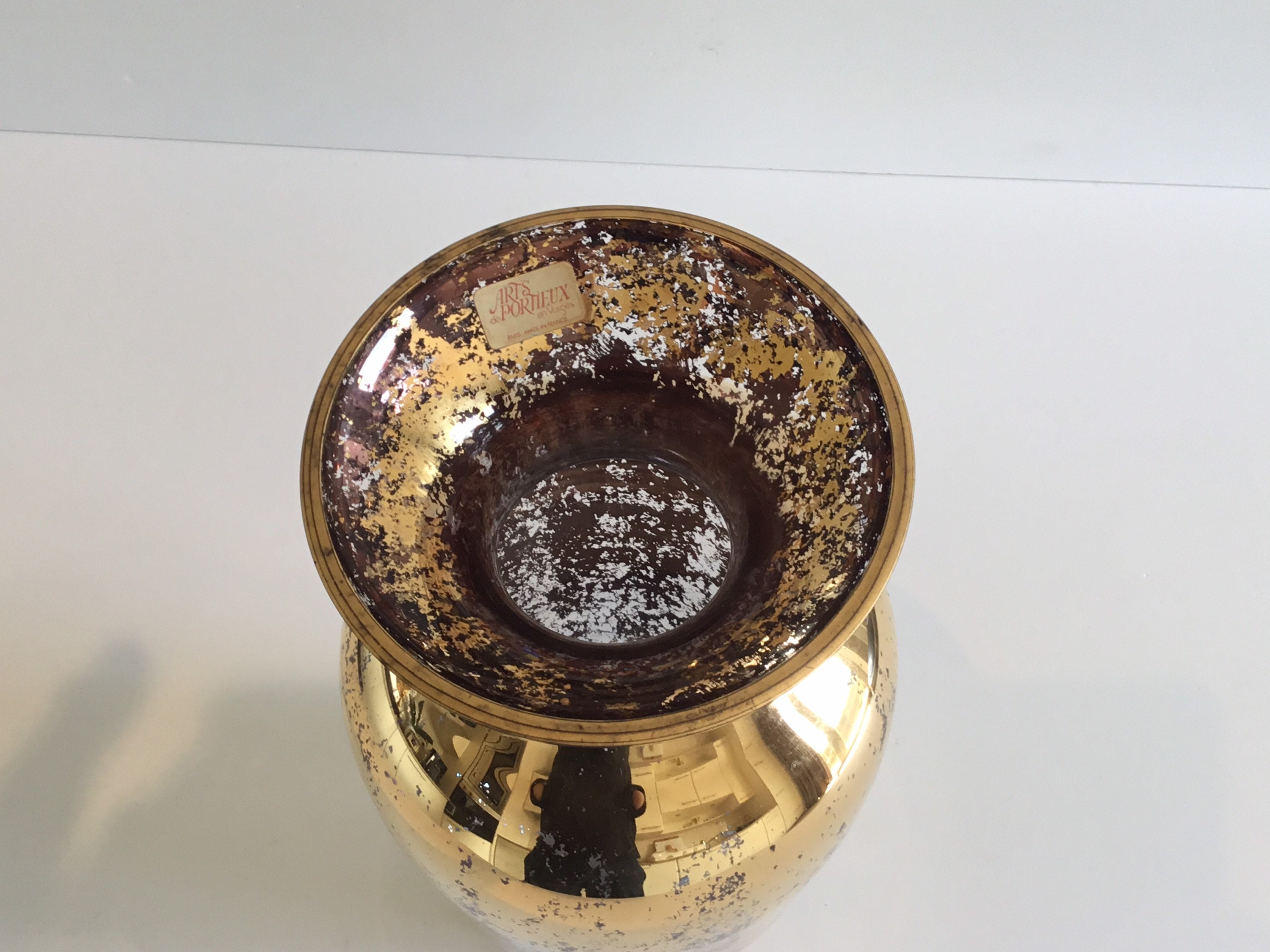 Vintage Crystal Vase | 1970s Gold Leaf Decor by Arts de Portieux Paris — photo 5 of 8
