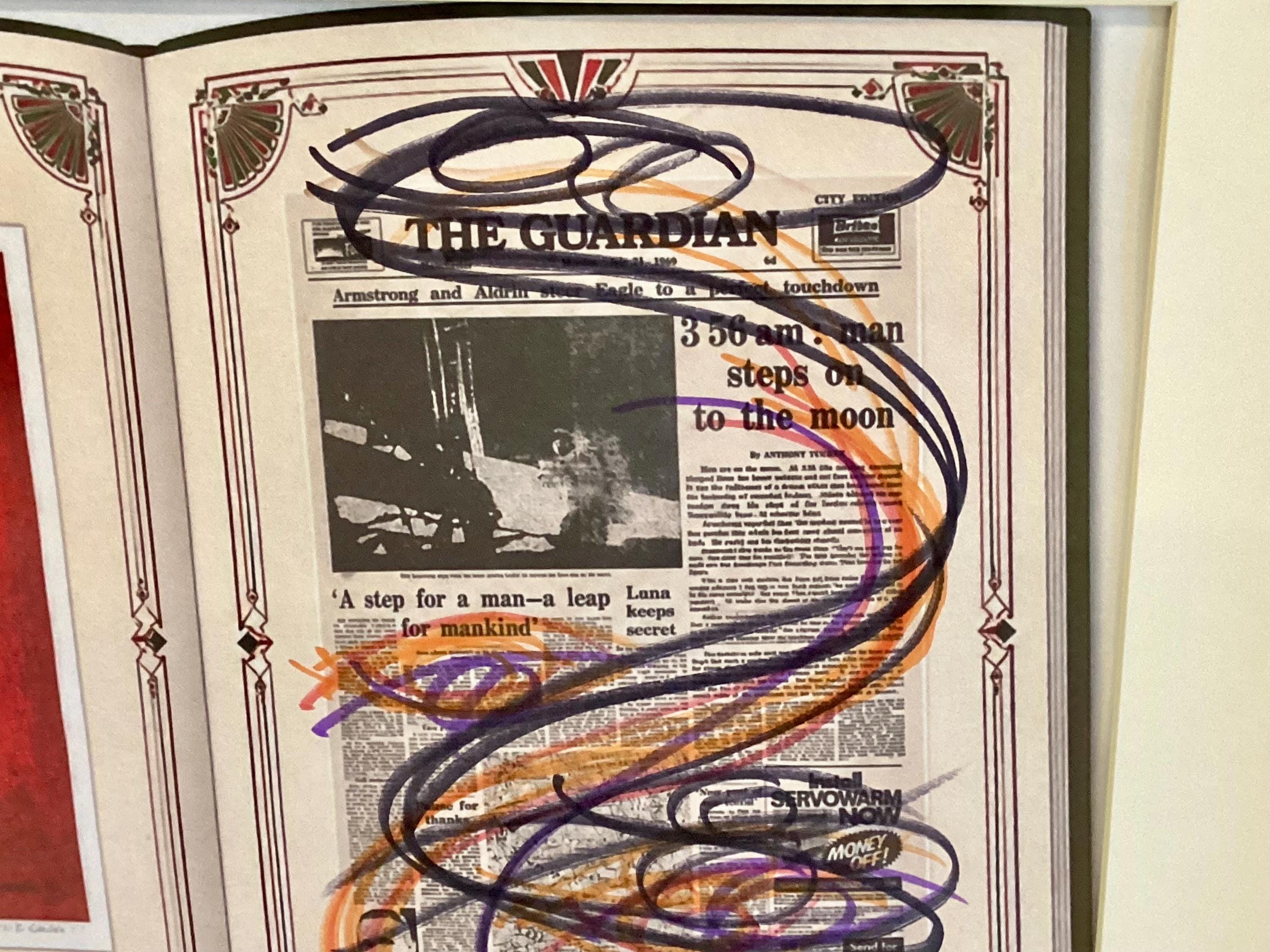 Diego Casella-Pc-1954 "The Keeper/The Guardian" Historic Newspaper Overwrite Original Hand-Drawn Conceptual Mixed Media — photo 6 of 11