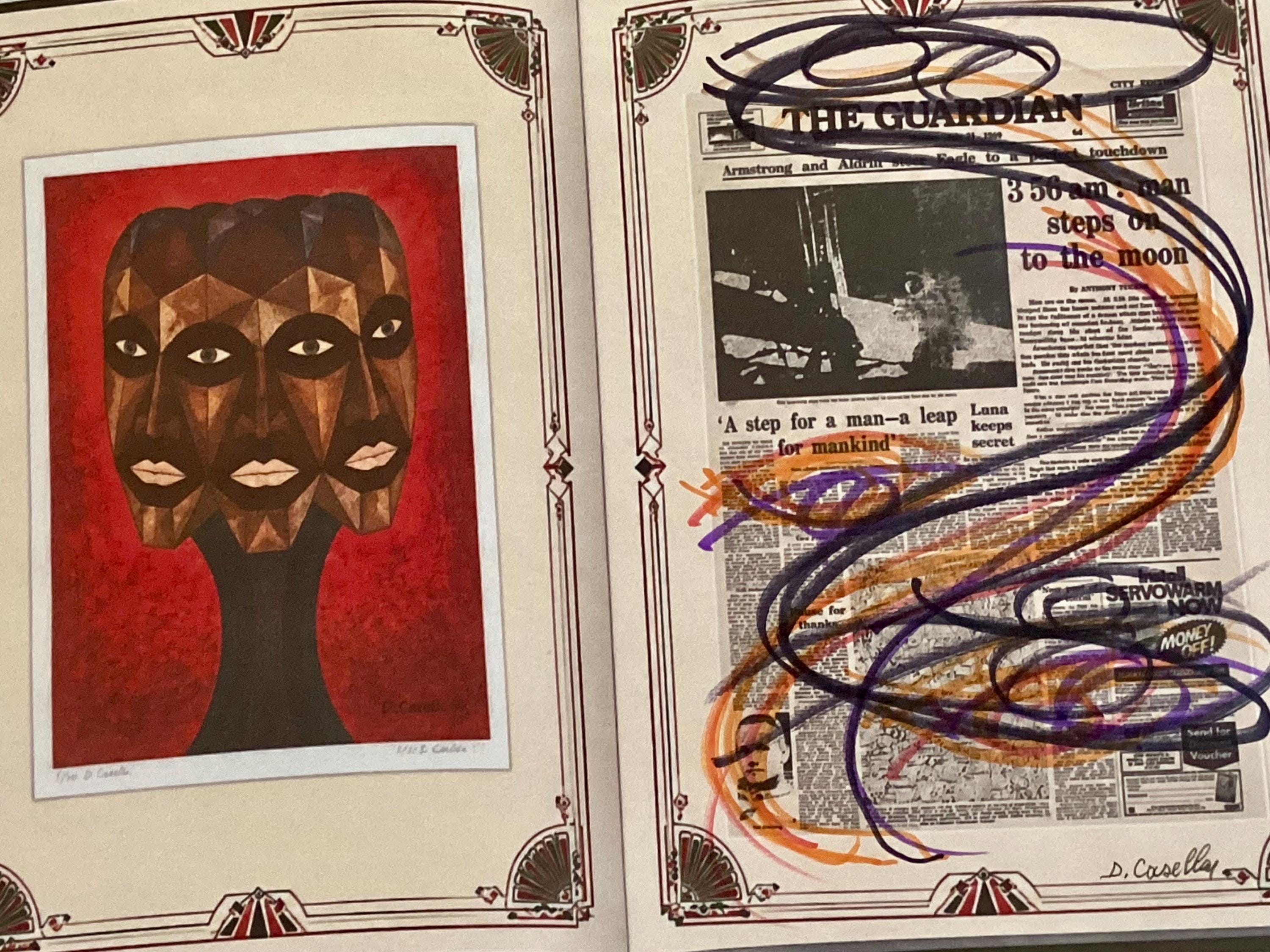 Diego Casella-Pc-1954 "The Keeper/The Guardian" Historic Newspaper Overwrite Original Hand-Drawn Conceptual Mixed Media — photo 9 of 11
