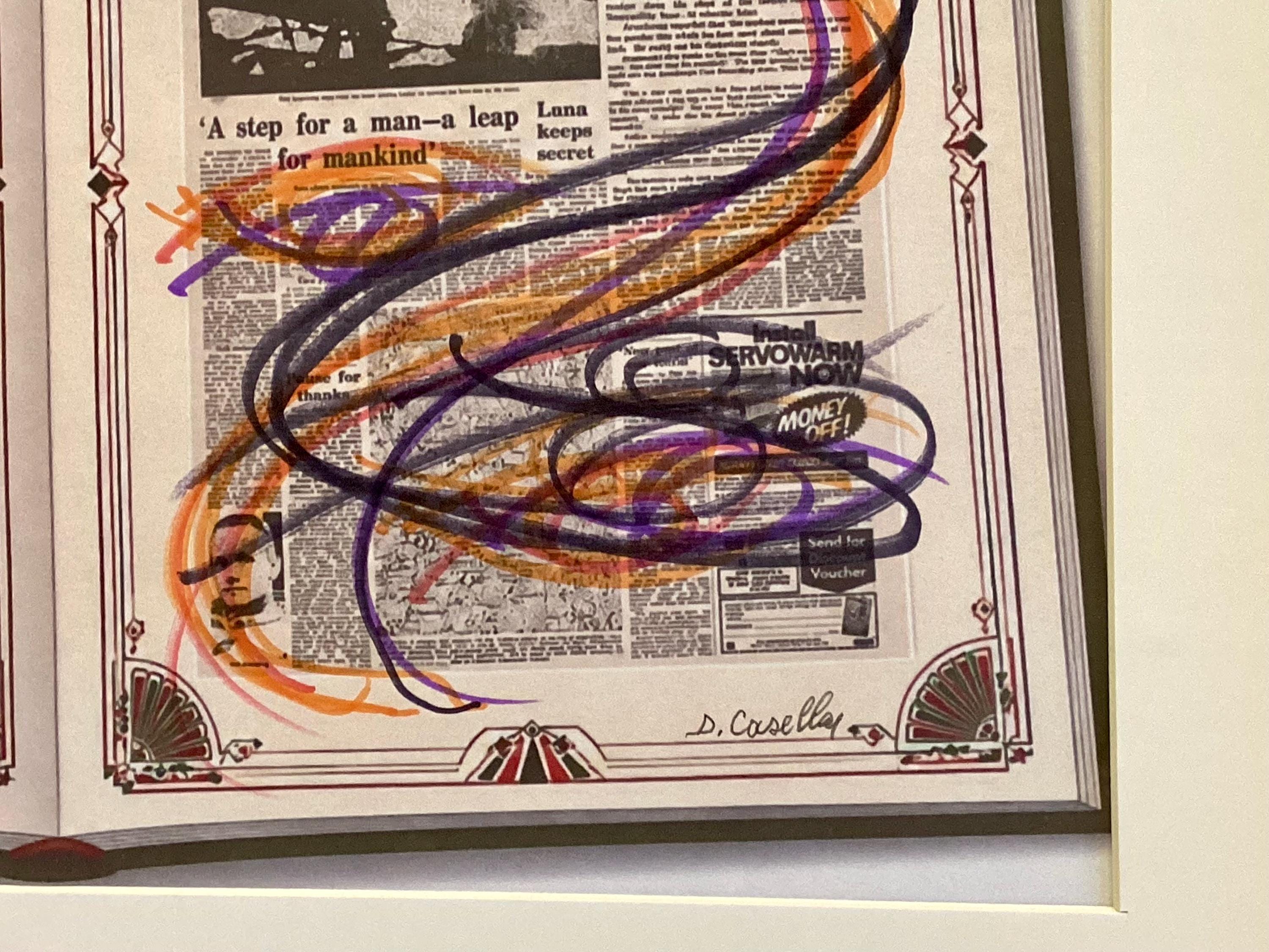 Diego Casella-Pc-1954 "The Keeper/The Guardian" Historic Newspaper Overwrite Original Hand-Drawn Conceptual Mixed Media — photo 10 of 11