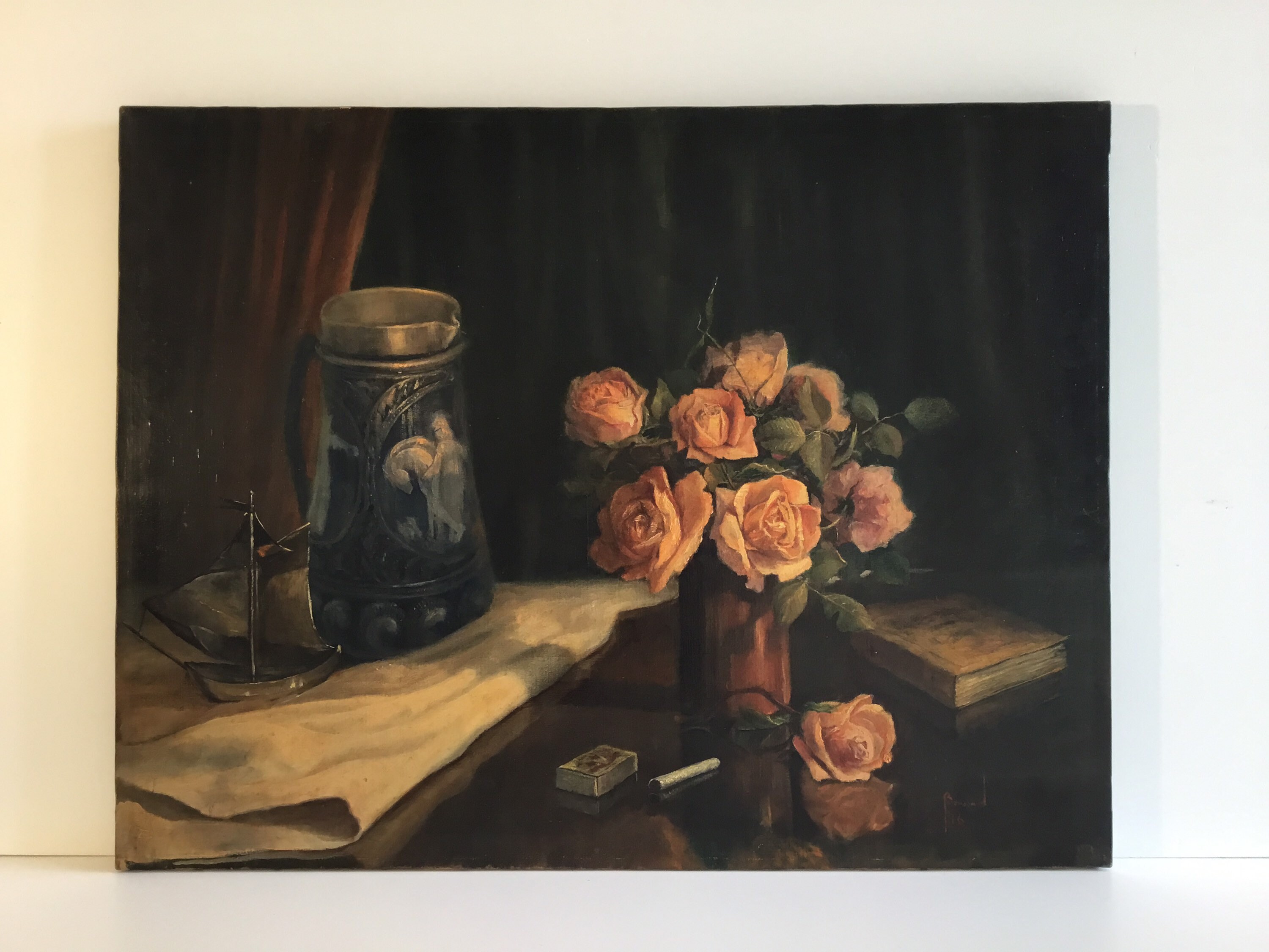 Vintage Floral Painting | 1946 Boussard Belgian Artist, Oil on Canvas Signed — photo 3 of 10